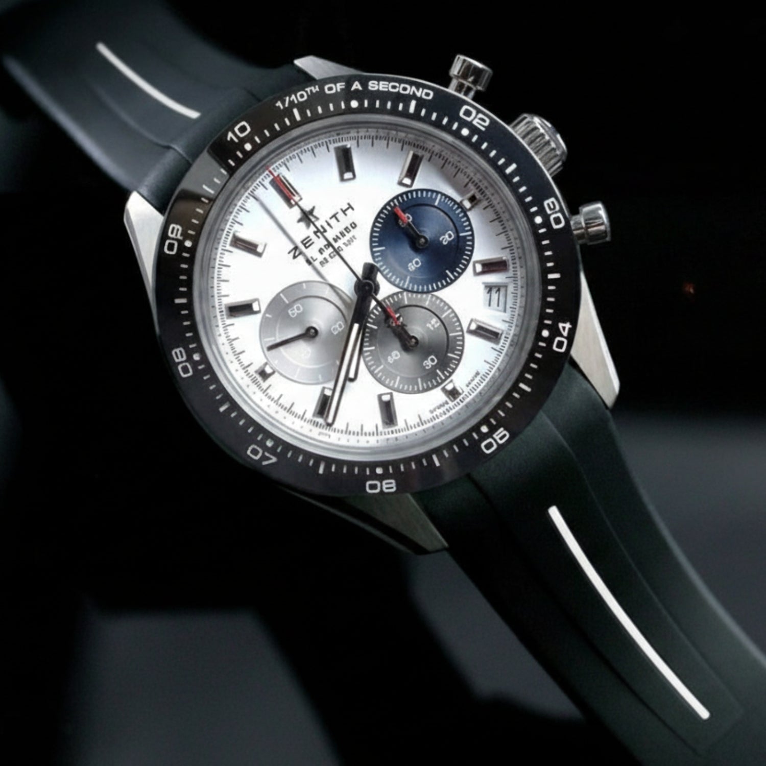 Kautschukarmband für alle Zenith Chronomaster Modelle – Schwarz/Weisser Line | LuxLine® - Helvetus DE