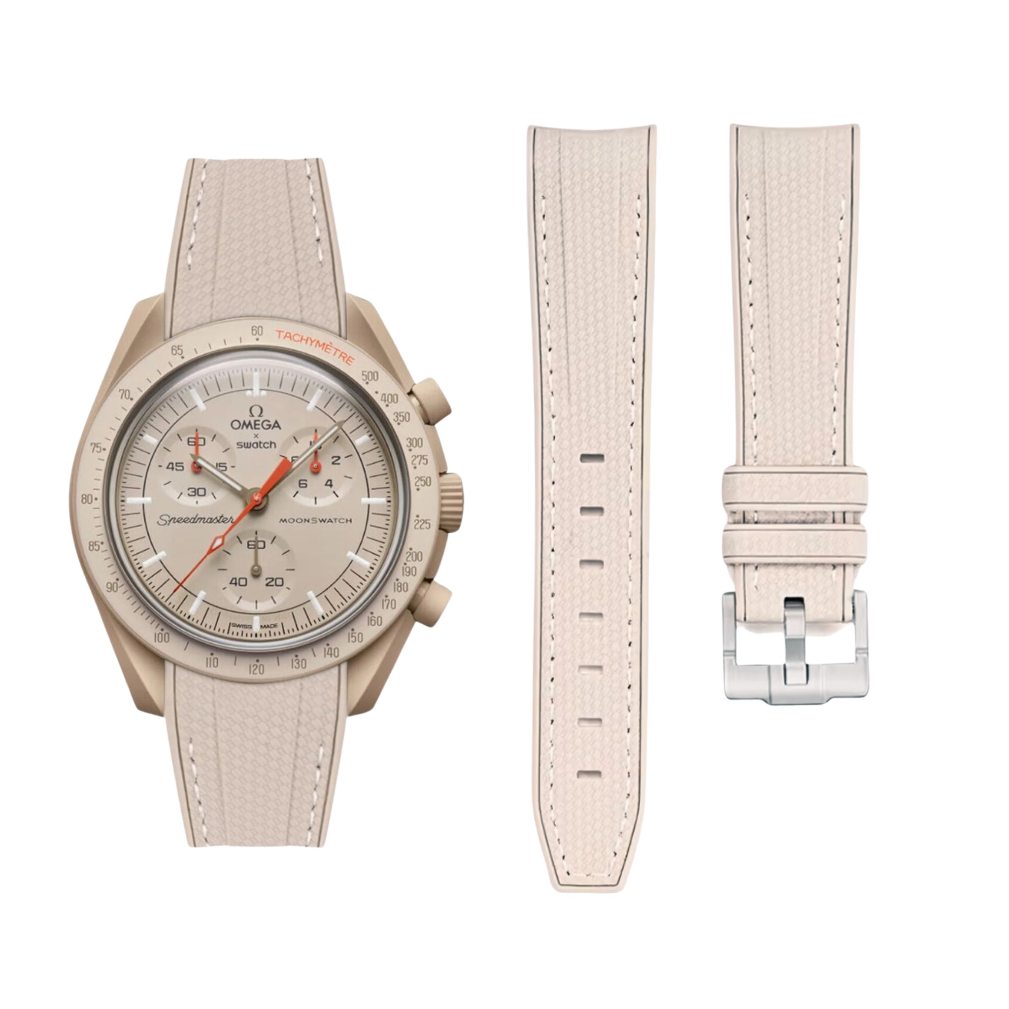 Kautschukarmband – Für Mission to Jupiter | Omega X Swatch | MoonSwatch – Beige mit Weiß - Helvetus DE