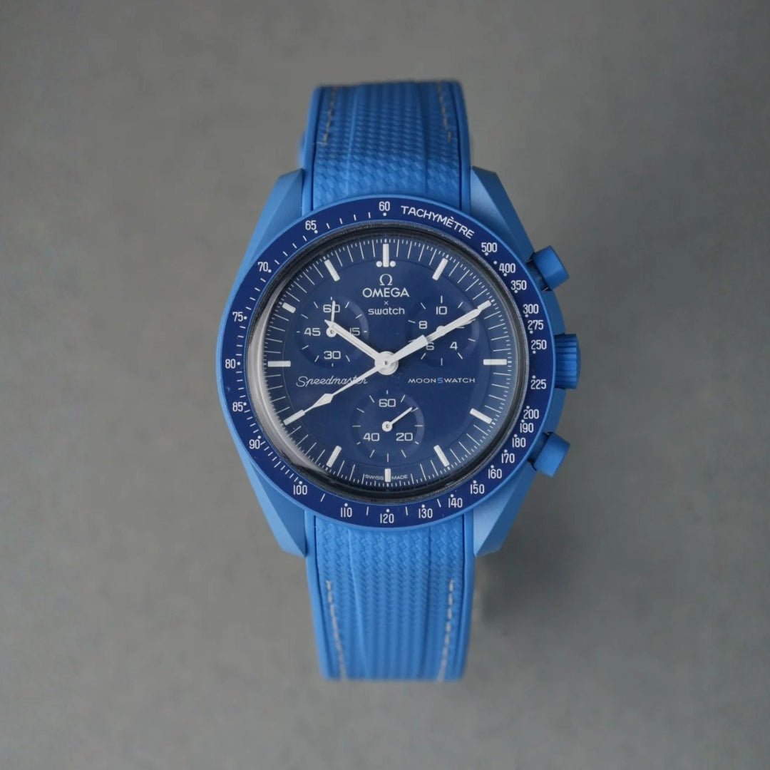 Kautschukarmband – Für Mission to Neptune | Omega X Swatch | MoonSwatch – Hellblau mit Weiß - Helvetus DE