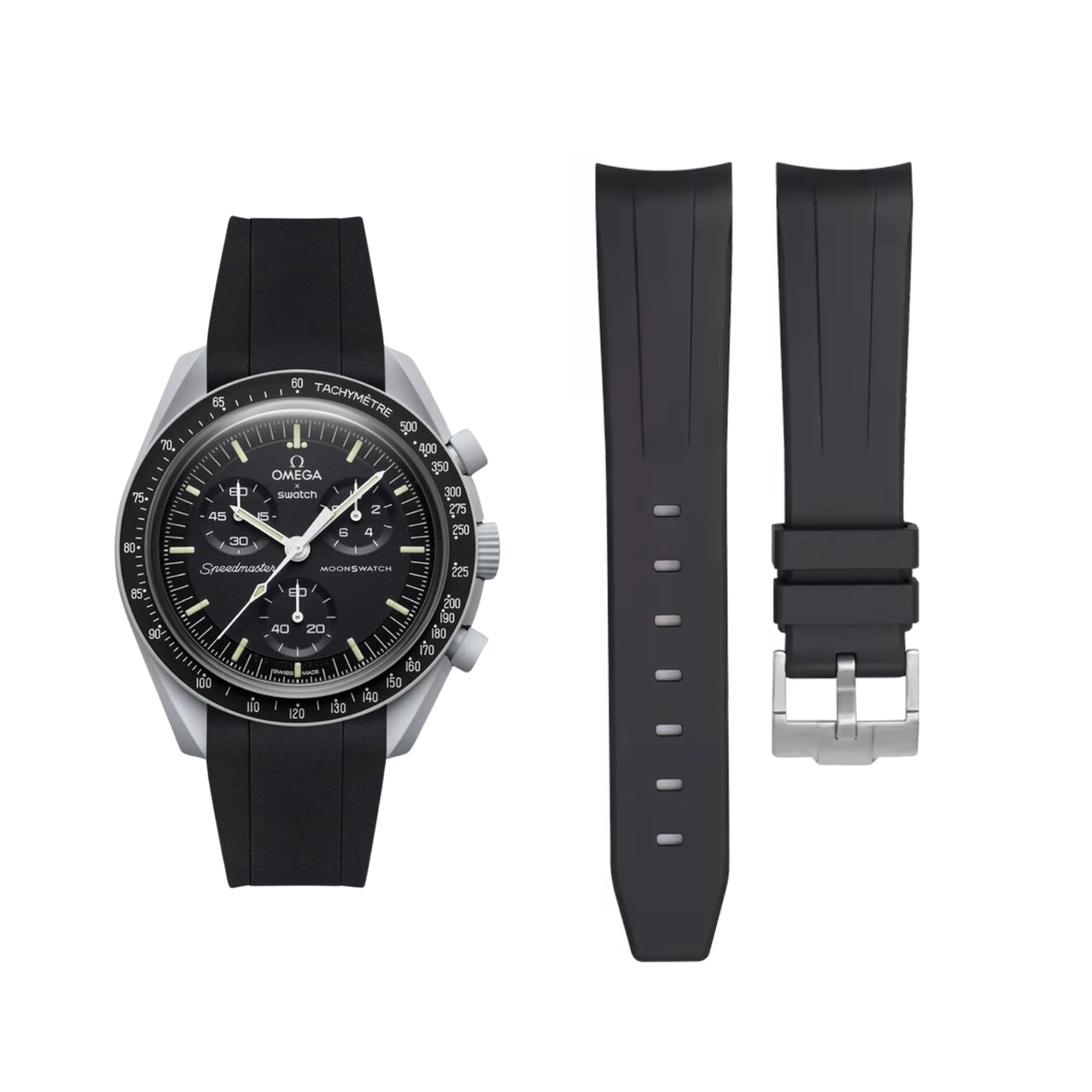 Kautschukarmband – Für Mission to the Moon | Omega X Swatch | MoonSwatch – Schwarz - Helvetus DE