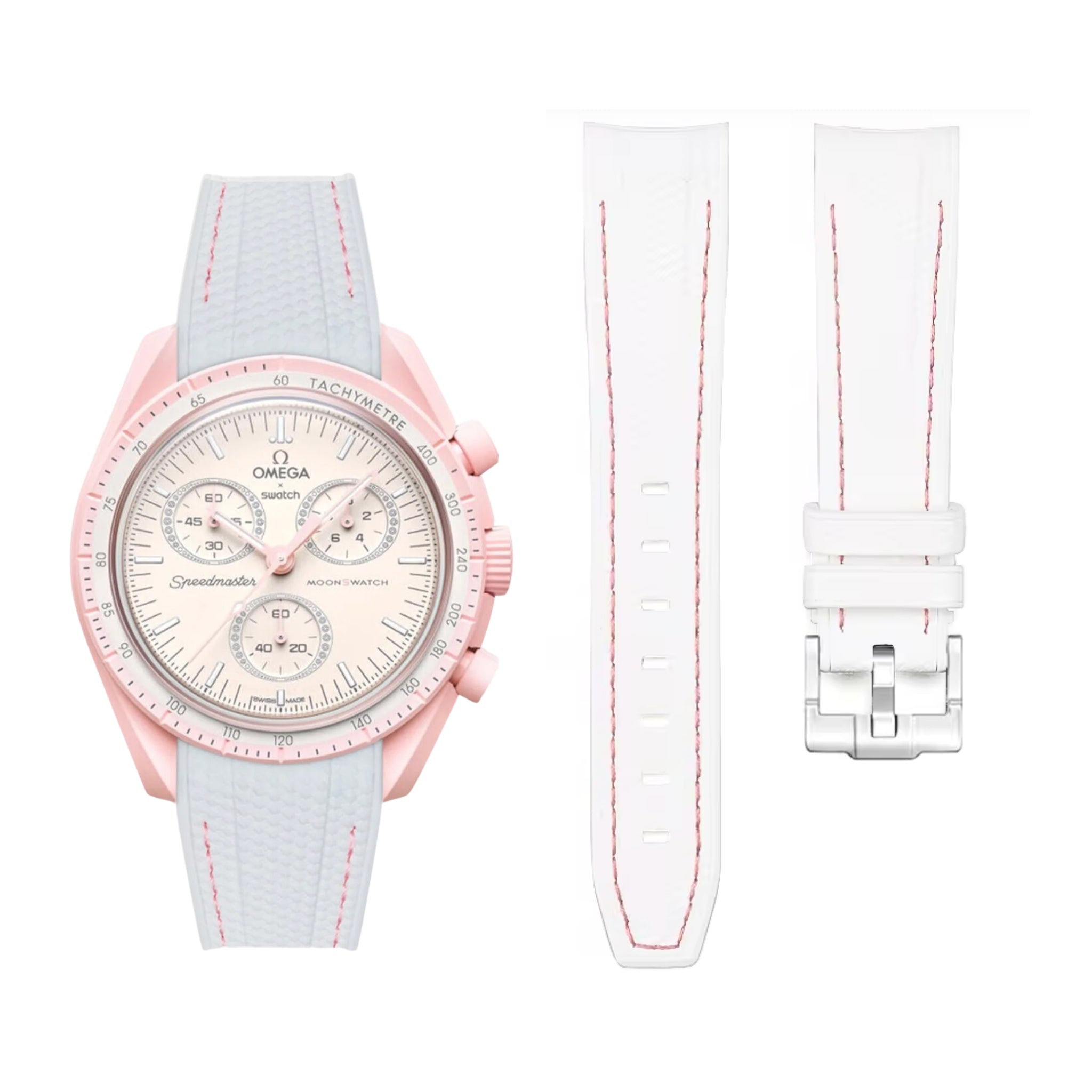 Kautschukarmband – Für Mission to Venus | Omega X Swatch | MoonSwatch – Weiß mit Pink - Helvetus DE