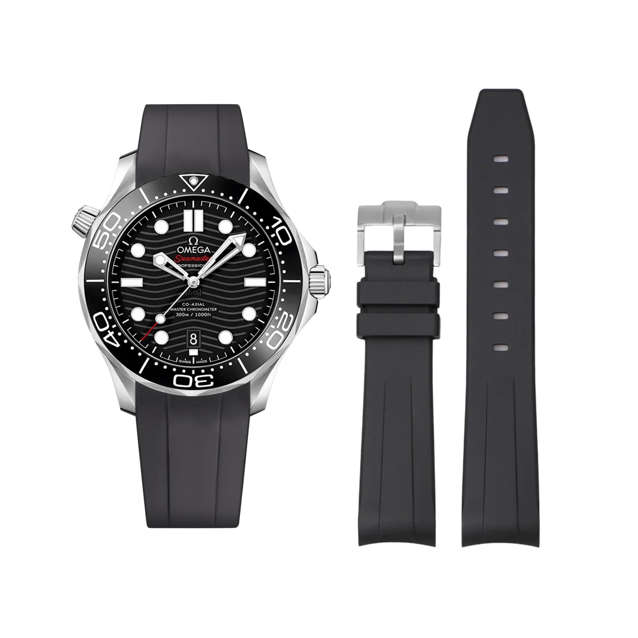 Kautschukarmband – Für Omega Seamaster 300 – Schwarz - Helvetus DE