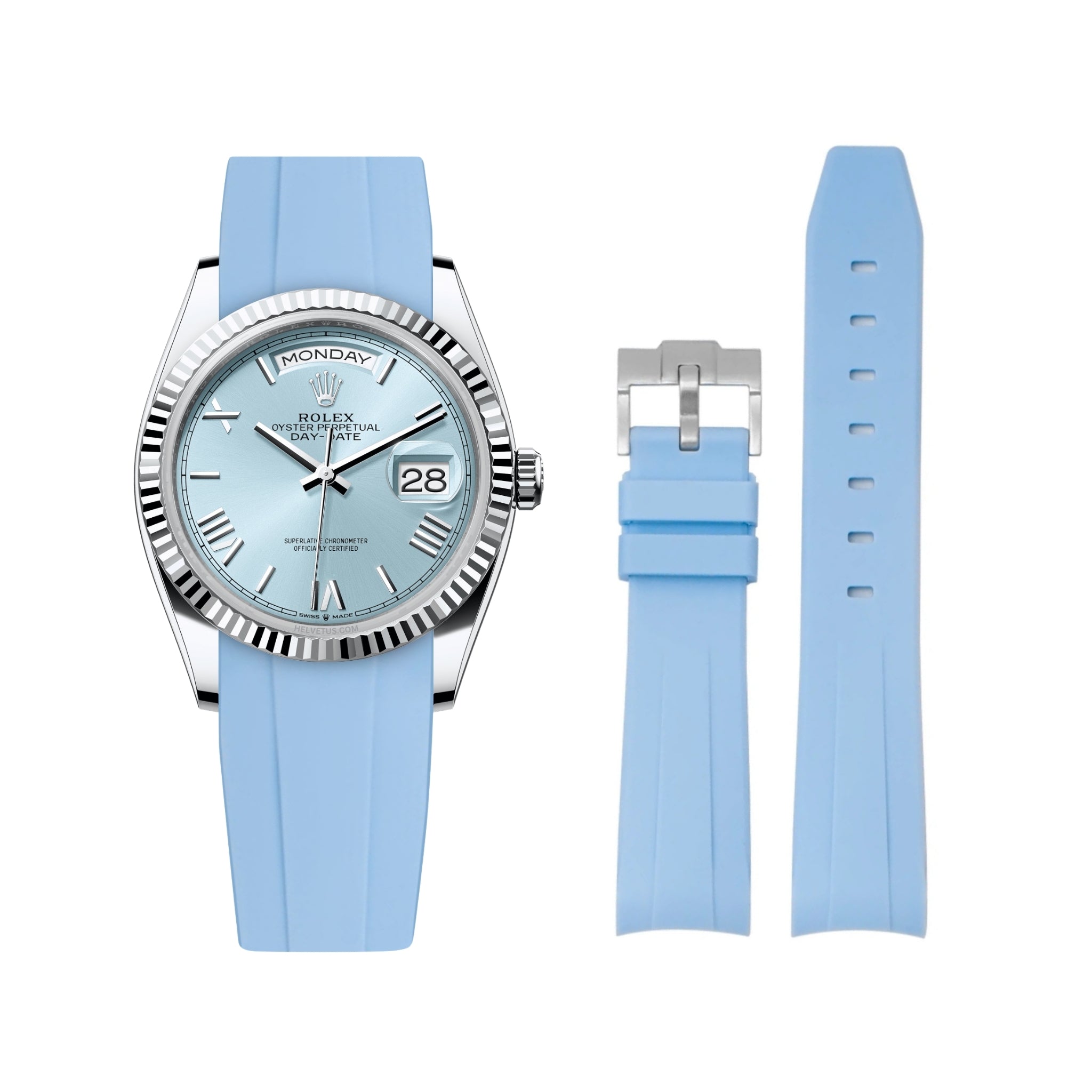 Kautschukarmband für Rolex Day - Date 36mm – Baby Blau - Helvetus DE