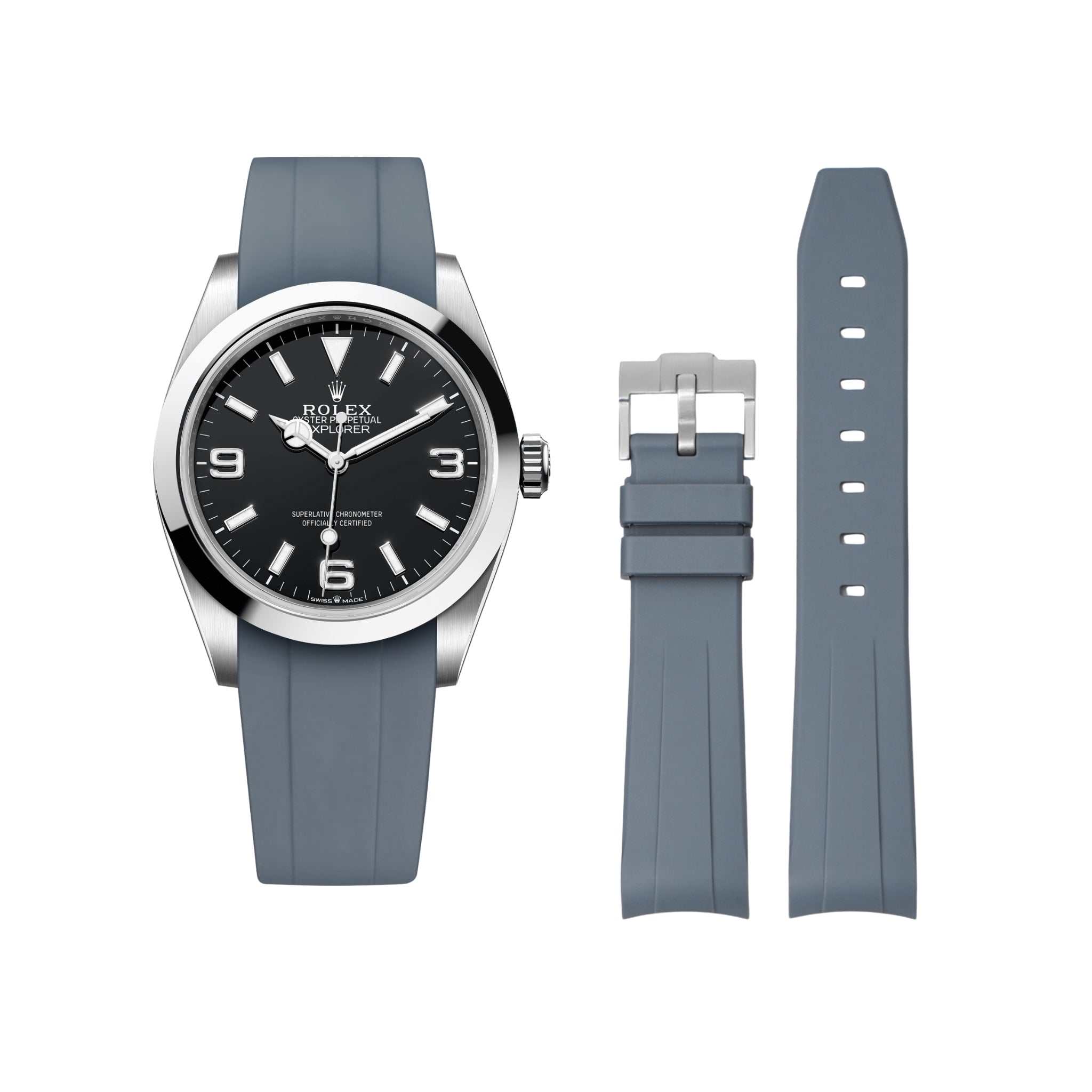 Kautschukarmband für Rolex Explorer I – Grau - Helvetus DE