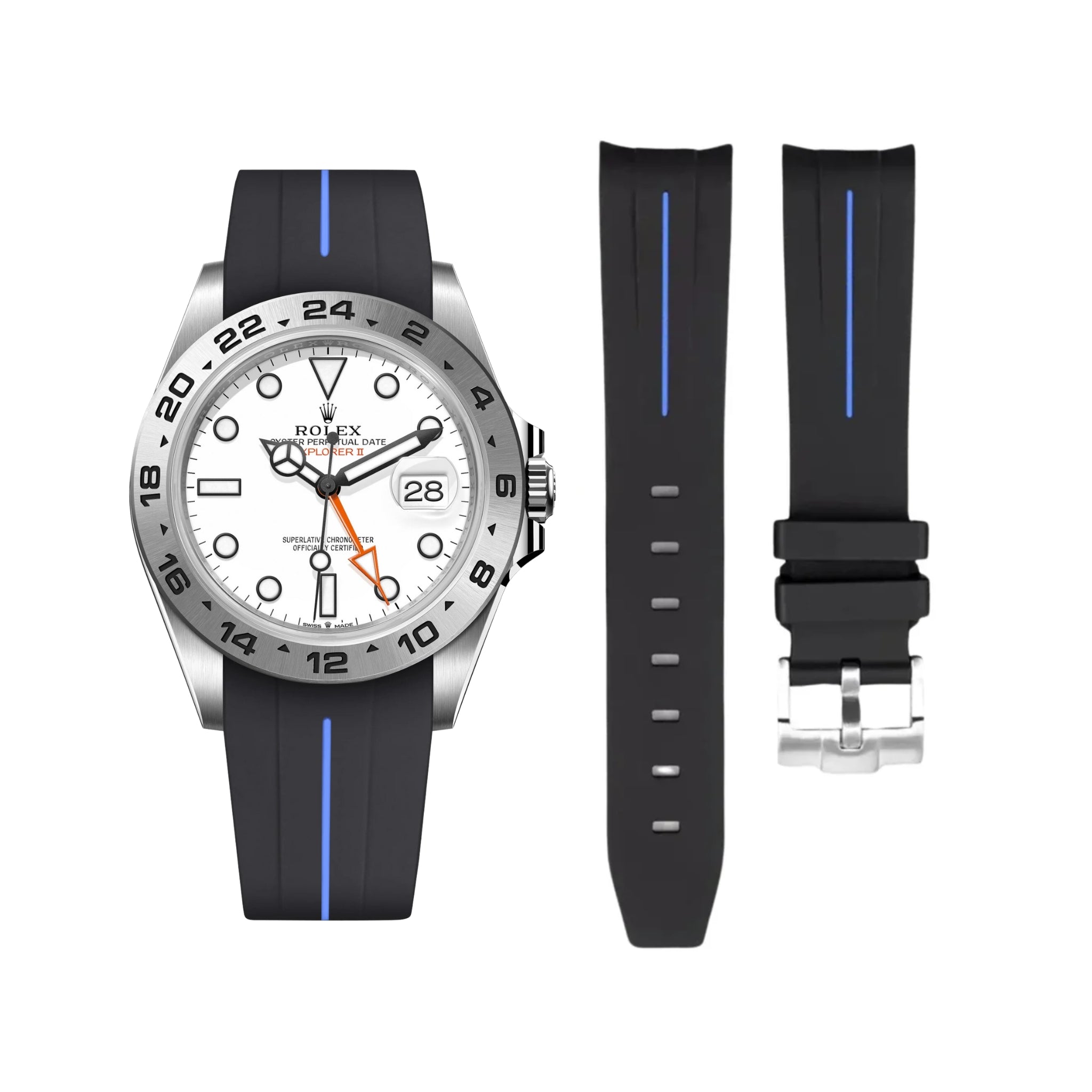 Kautschukarmband für Rolex Explorer II – Schwarz/Blau | LuxLine® - Helvetus DE