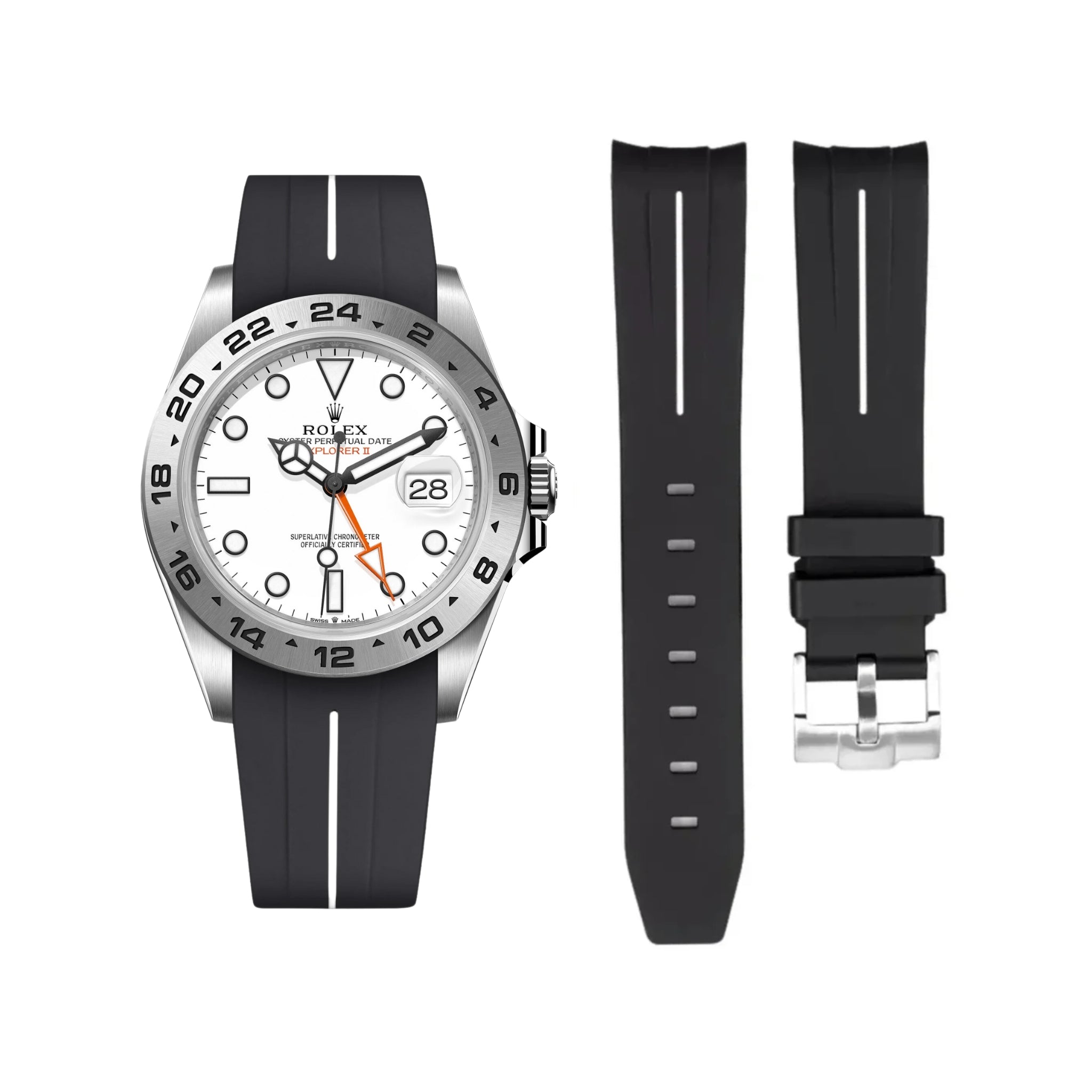 Kautschukarmband für Rolex Explorer II – Schwarz/Weiß | LuxLine® - Helvetus DE
