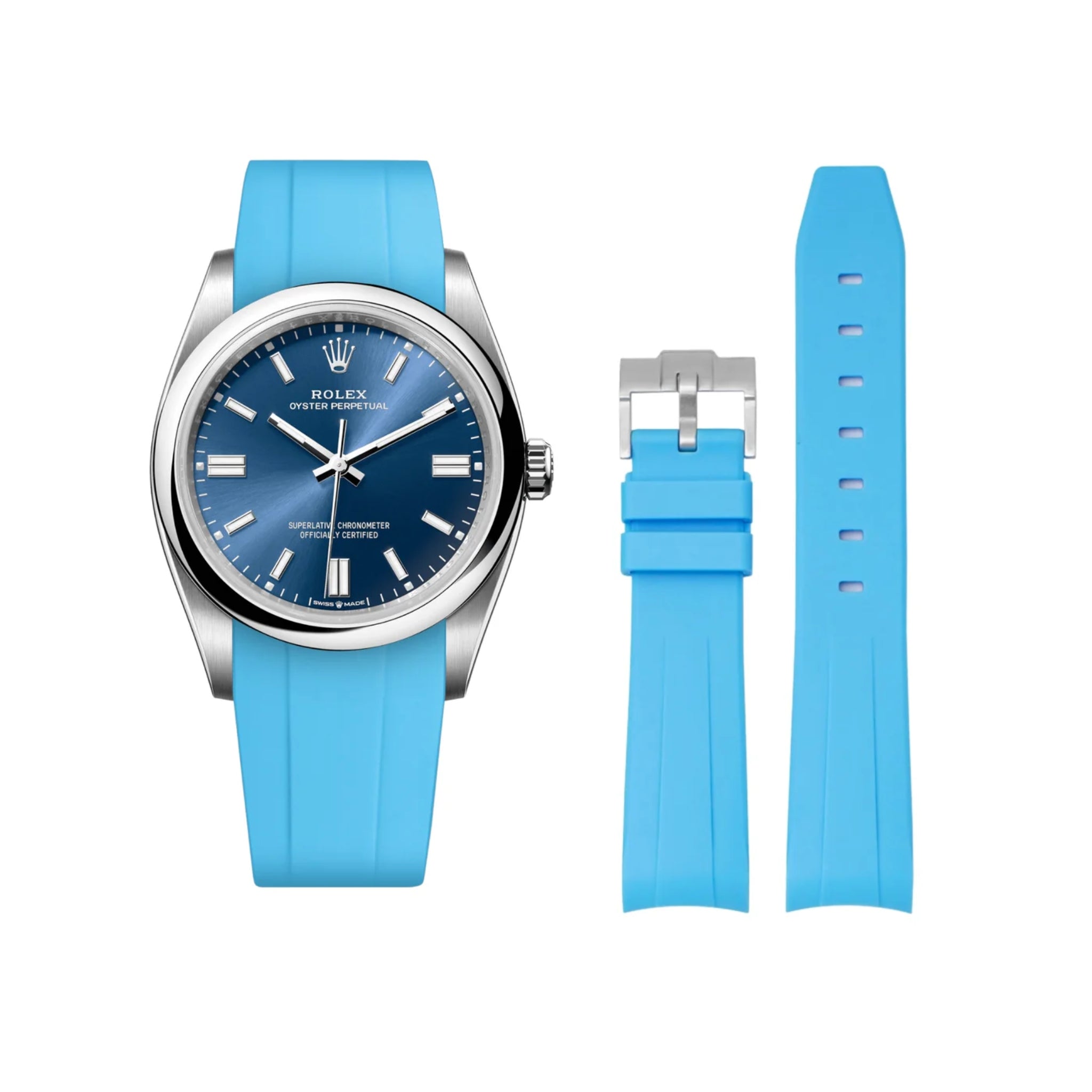 Kautschukarmband für Rolex Oyster Perpetual 36mm – Hell Blau - Helvetus DE