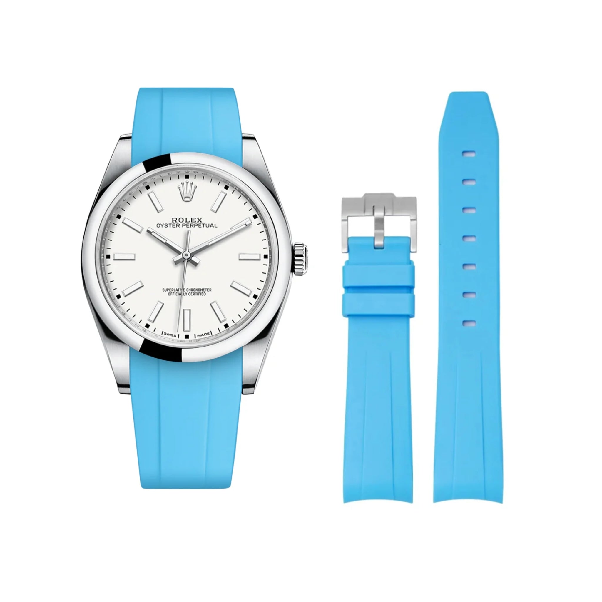Kautschukarmband für Rolex Oyster Perpetual 39mm – Hell Blau - Helvetus DE