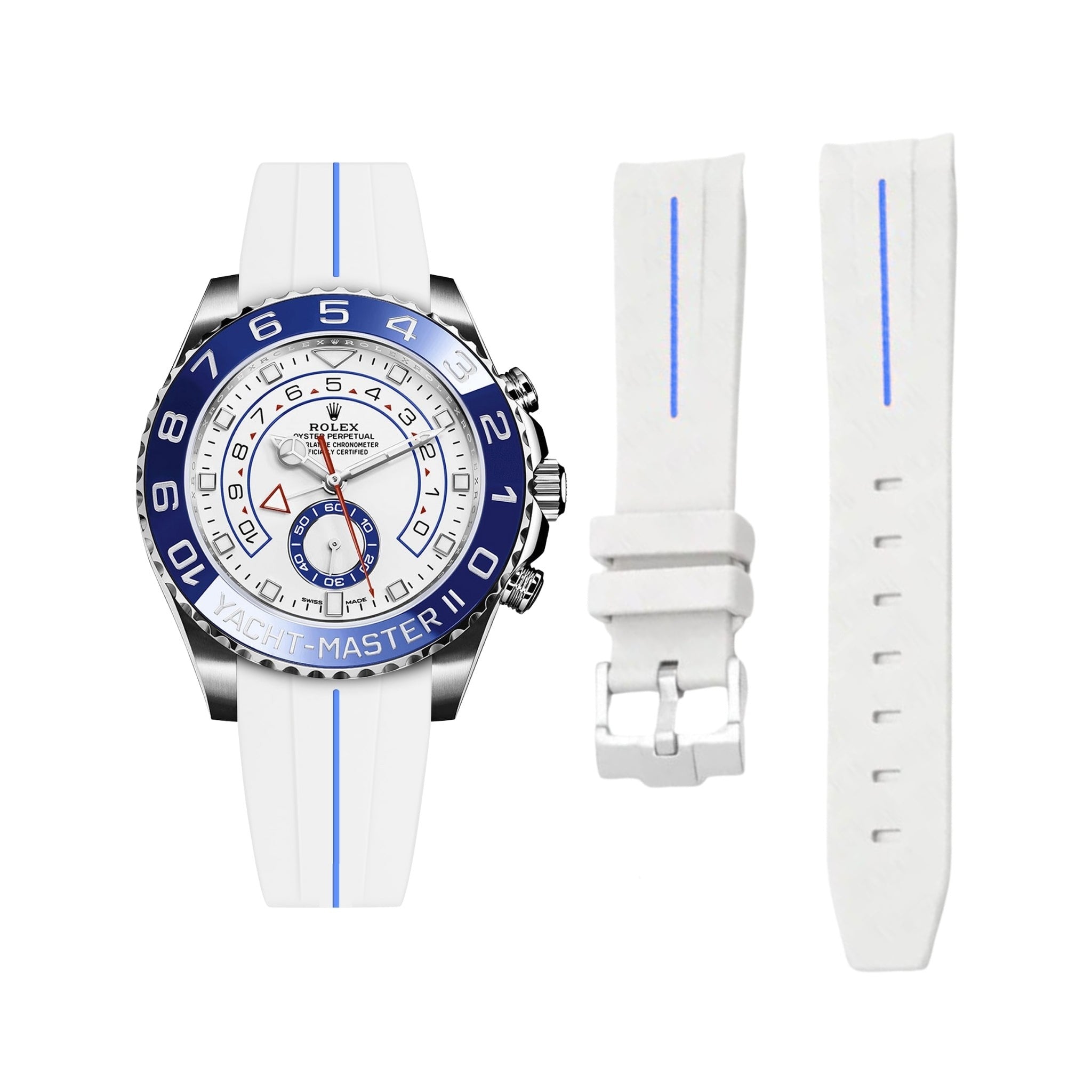 Kautschukarmband für Rolex Yacht - Master II 44mm - Weiss/Blau Linie | LuxLine® - Helvetus DE