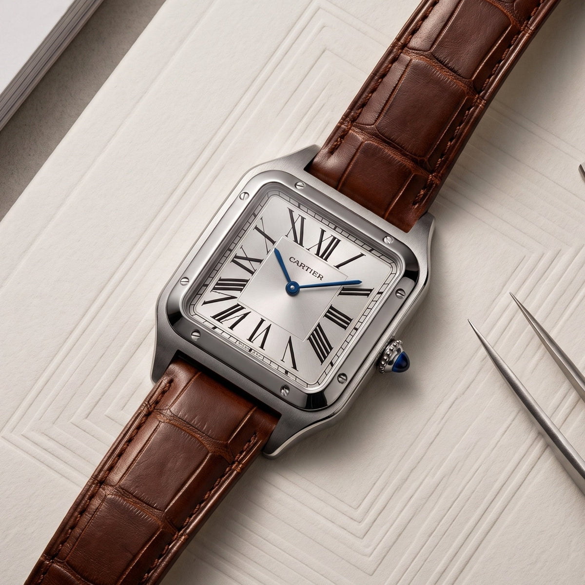 Leder Armband - für Cartier Santos Dumont - Braun - Helvetus