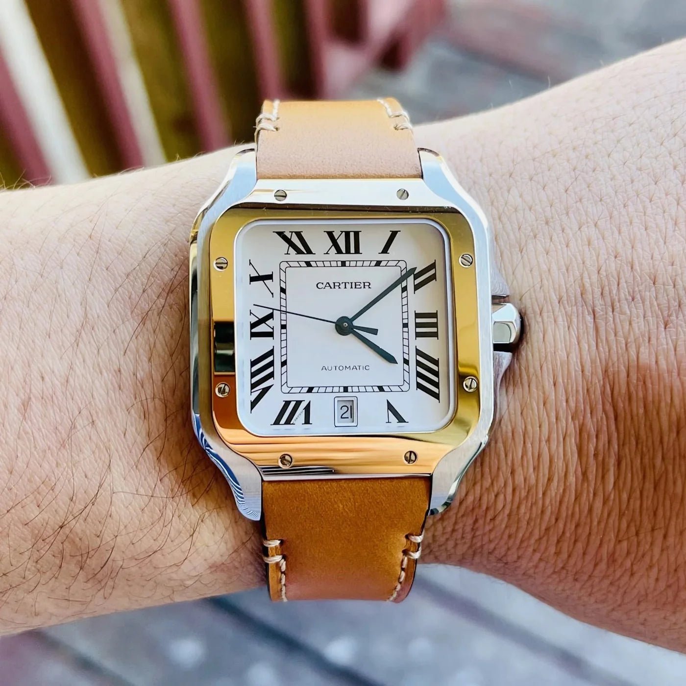 Leder Armband für Cartier Santos Medium/Large – Flach Orange – Quick Switch/Release - Helvetus DE