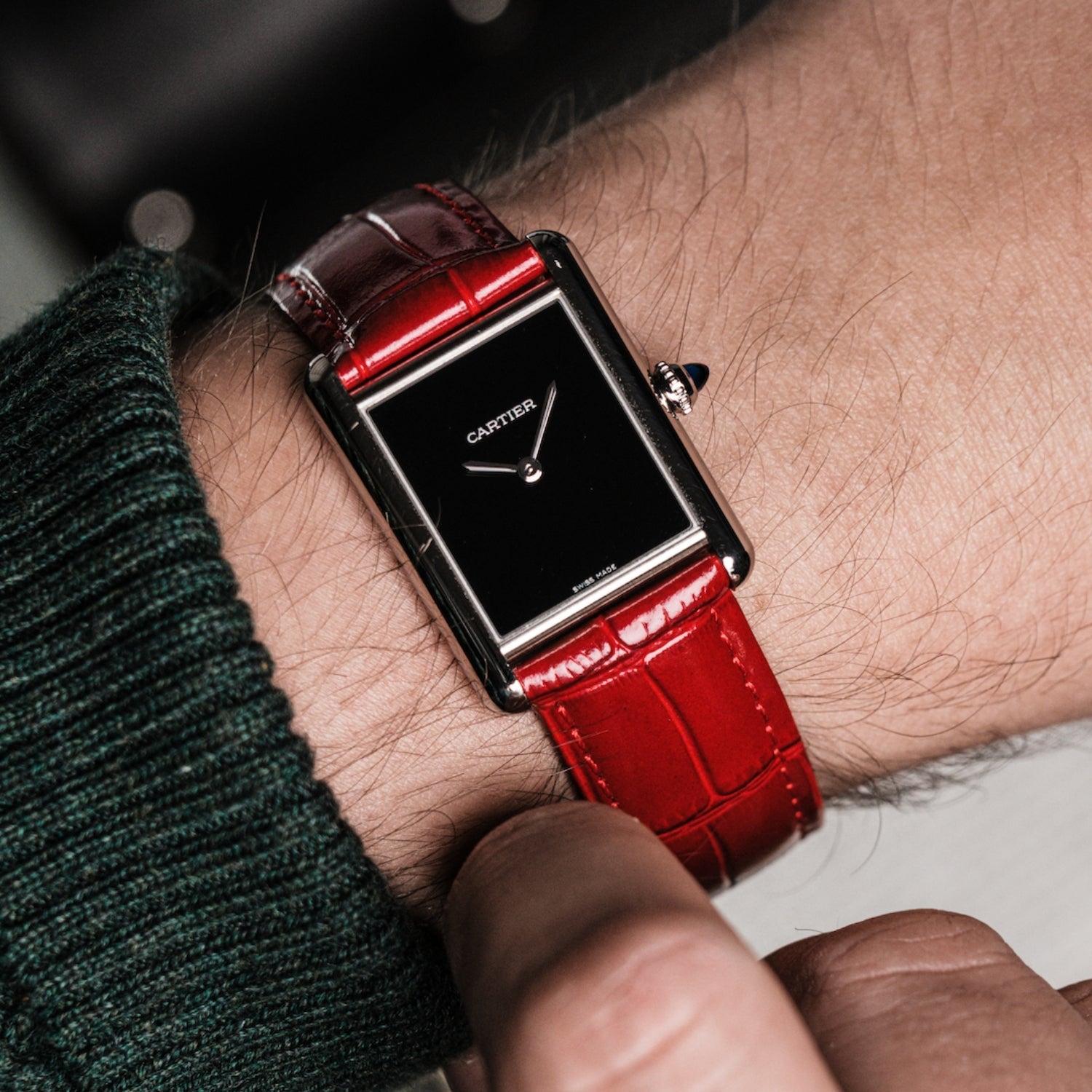 Lederarmband für Cartier Tank / Tank Solo / Tank Must – Rot - Helvetus DE