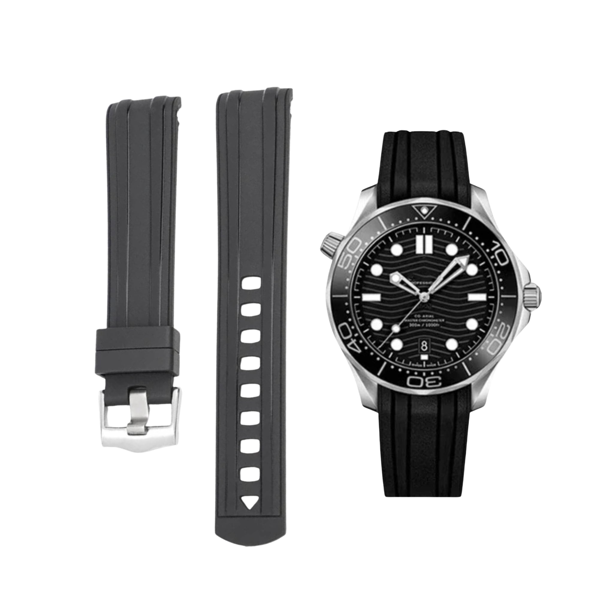 Omega Seamaster (Diver) 300M Kautschukarmband – Schwarz - Helvetus DE