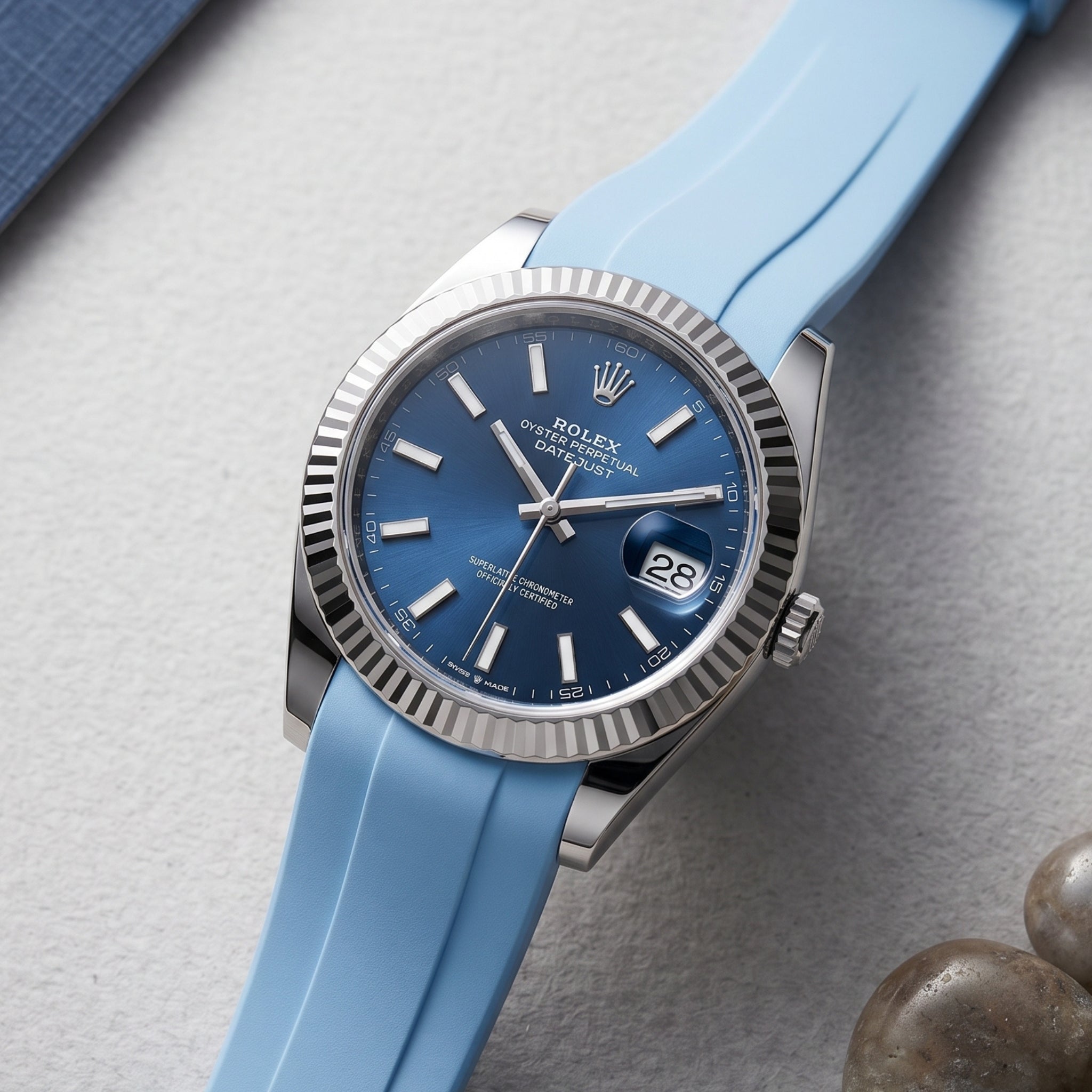 Chiusura déployante con cinturino in caucciù per Rolex Datejust 41mm – Azzurro