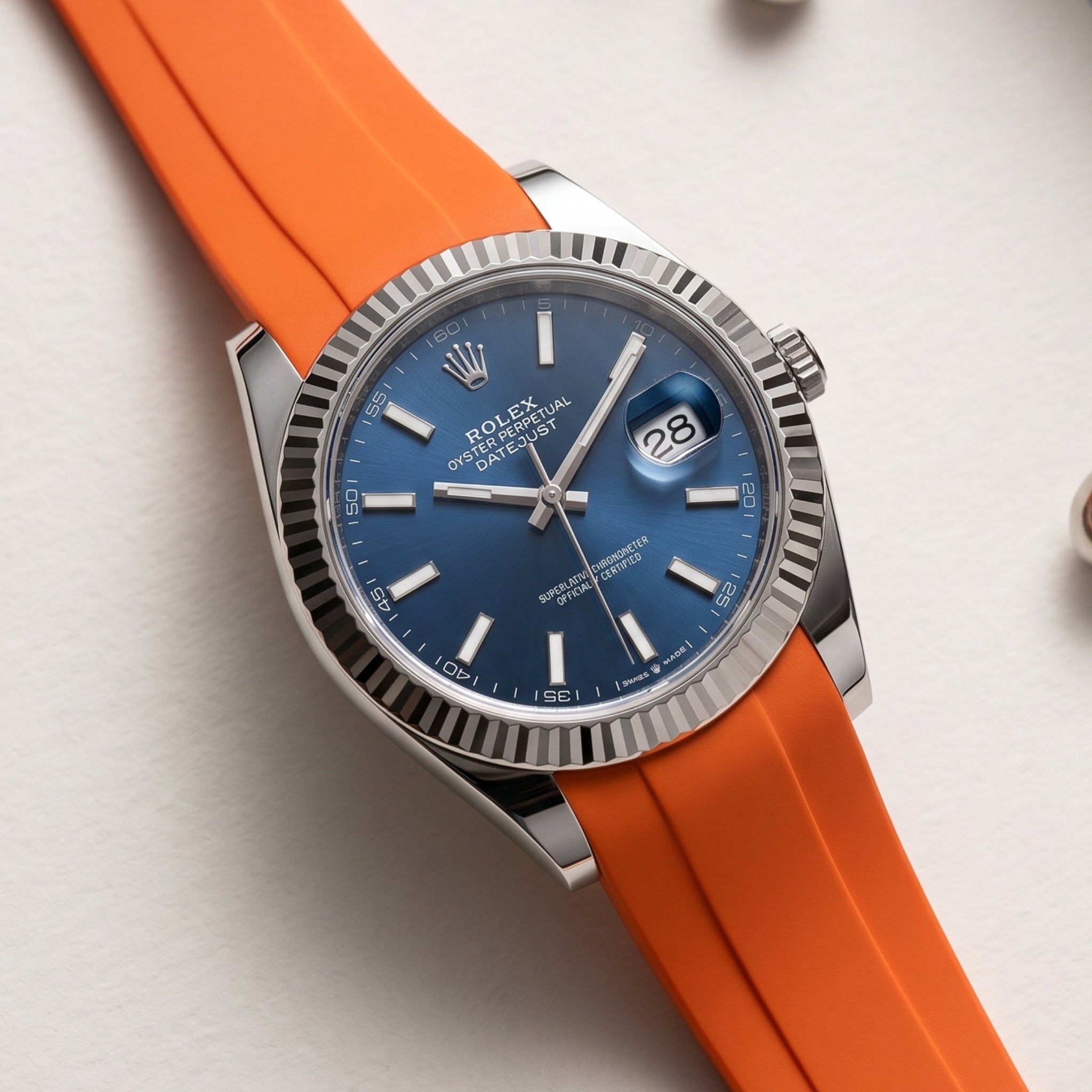Chiusura deployante bracciale in caucciù per Rolex Datejust 41mm – Arancione