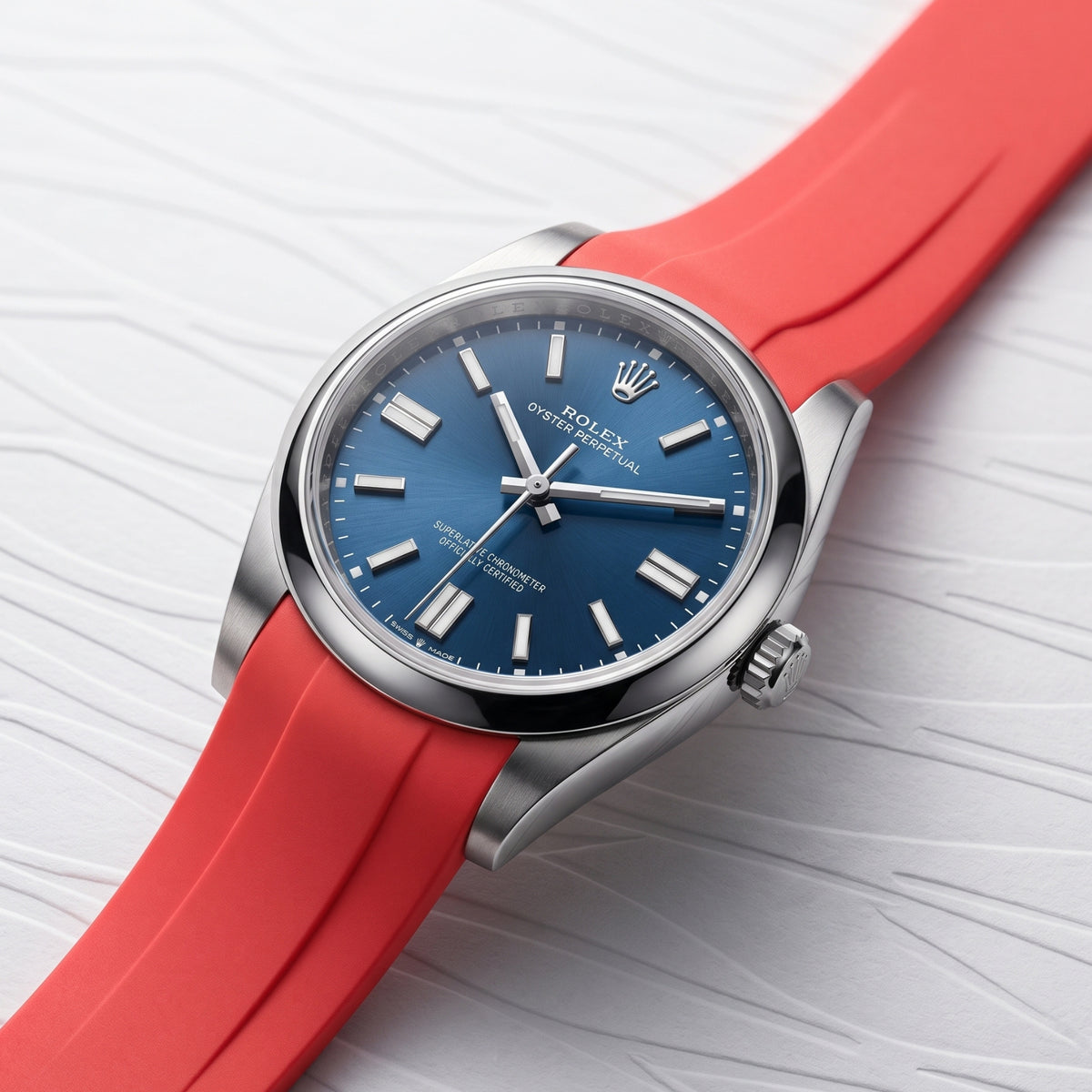 Chiusura pieghevole Cinturino in caucciù per Rolex Oyster Perpetual 41mm – Rosso