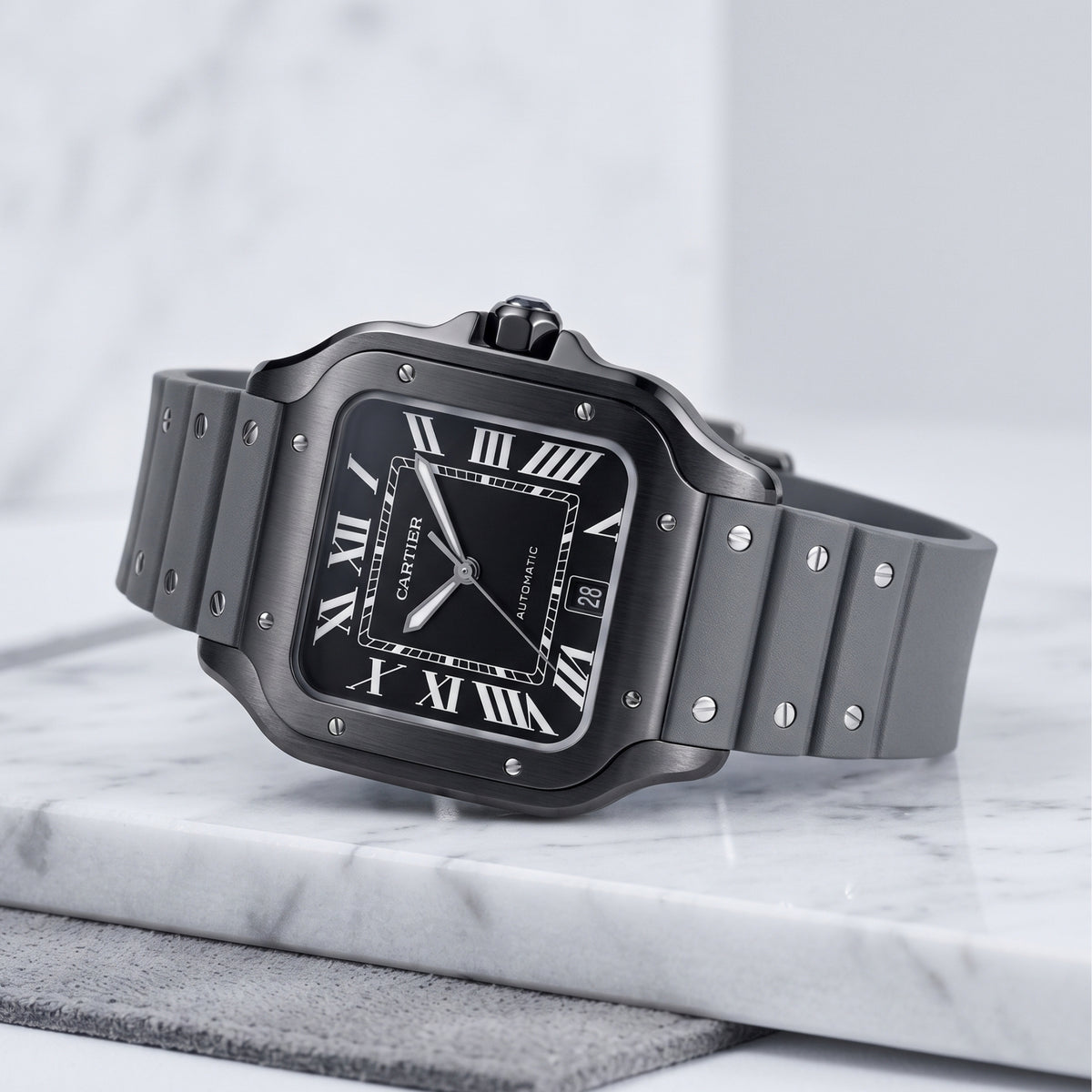 Cinturino in Caucciù per Cartier Santos Medium/Large – Grigio con Viti – Quick Switch/Release