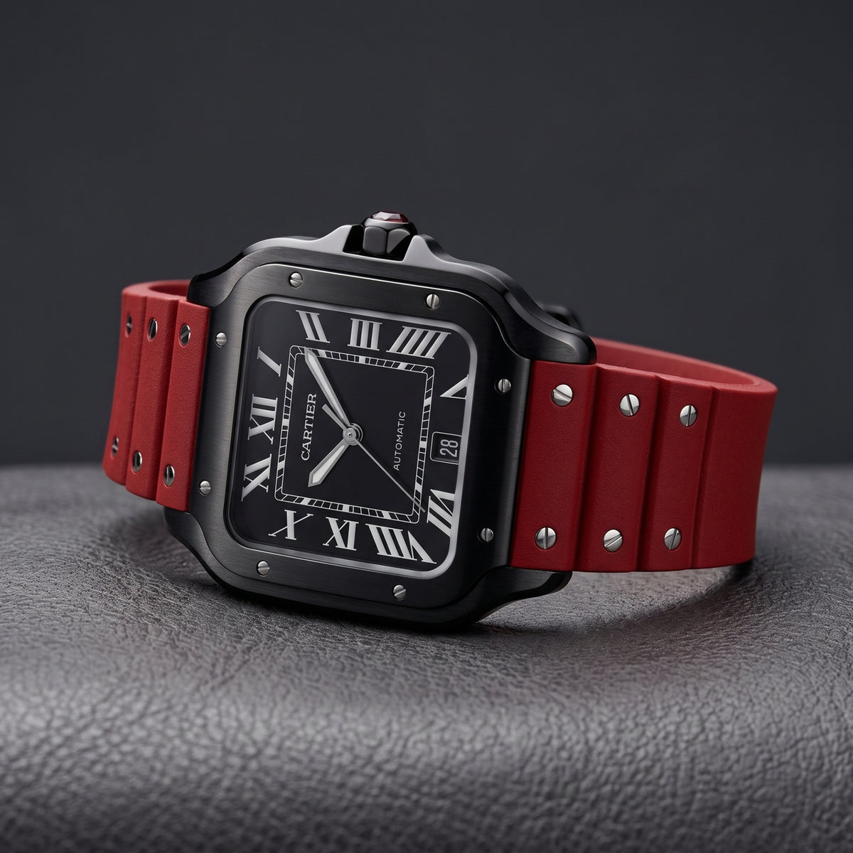 Cinturino in caucciù per Cartier Santos Medium/Large – Rosso con viti – Quick Switch/Release