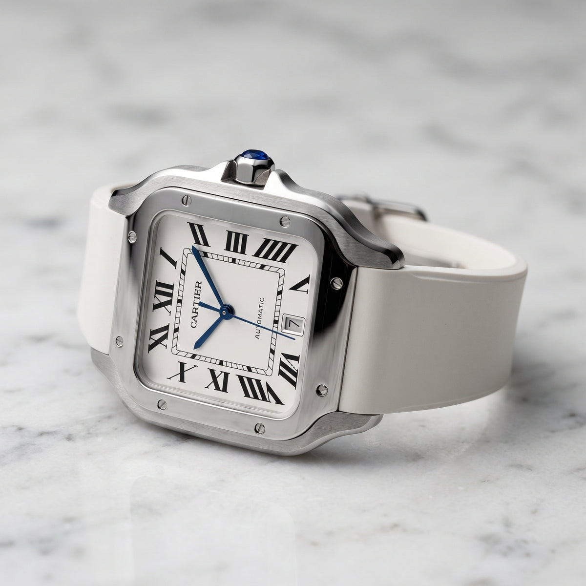 Cinturino in caucciù per Santos de Cartier Medium – Bianco – Quick Switch/Release