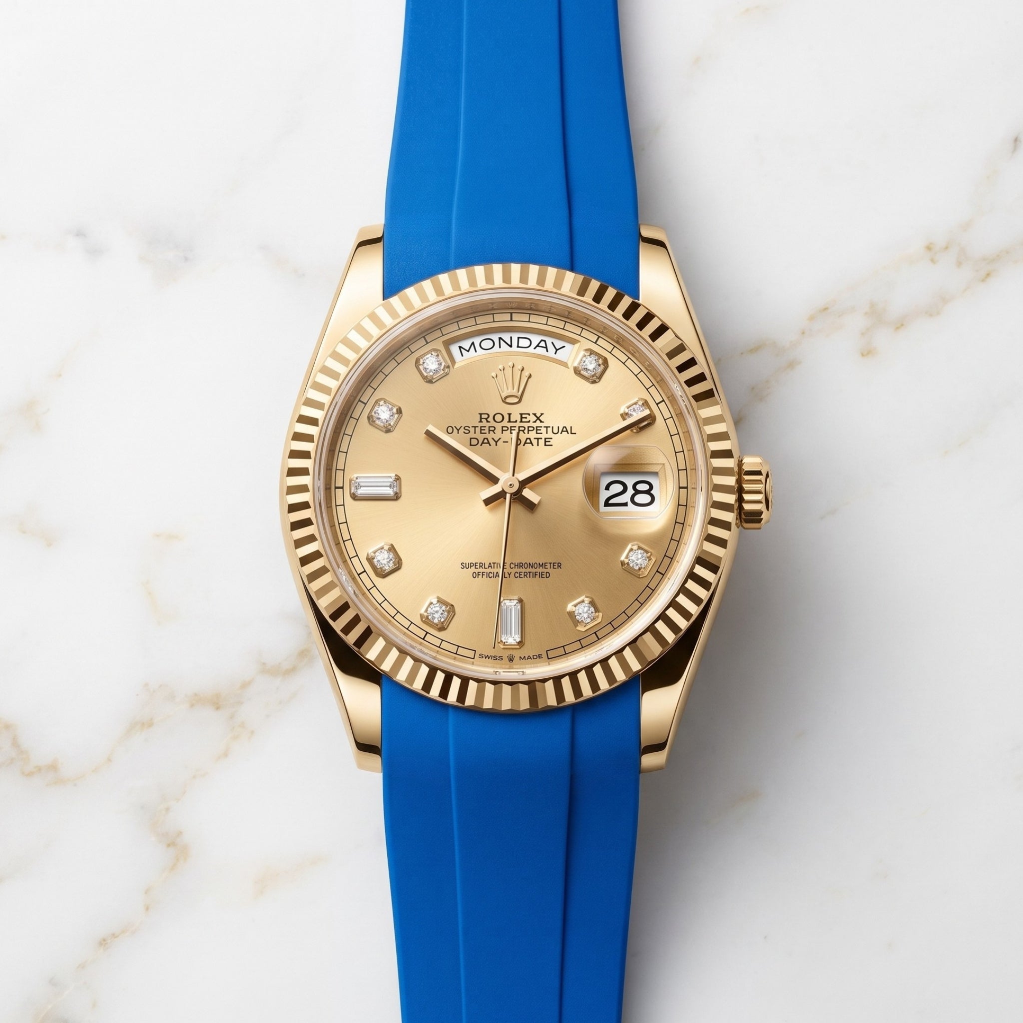 Faltschließe Kautschukarmband für Rolex Day-Date 36mm – Blau - Helvetus