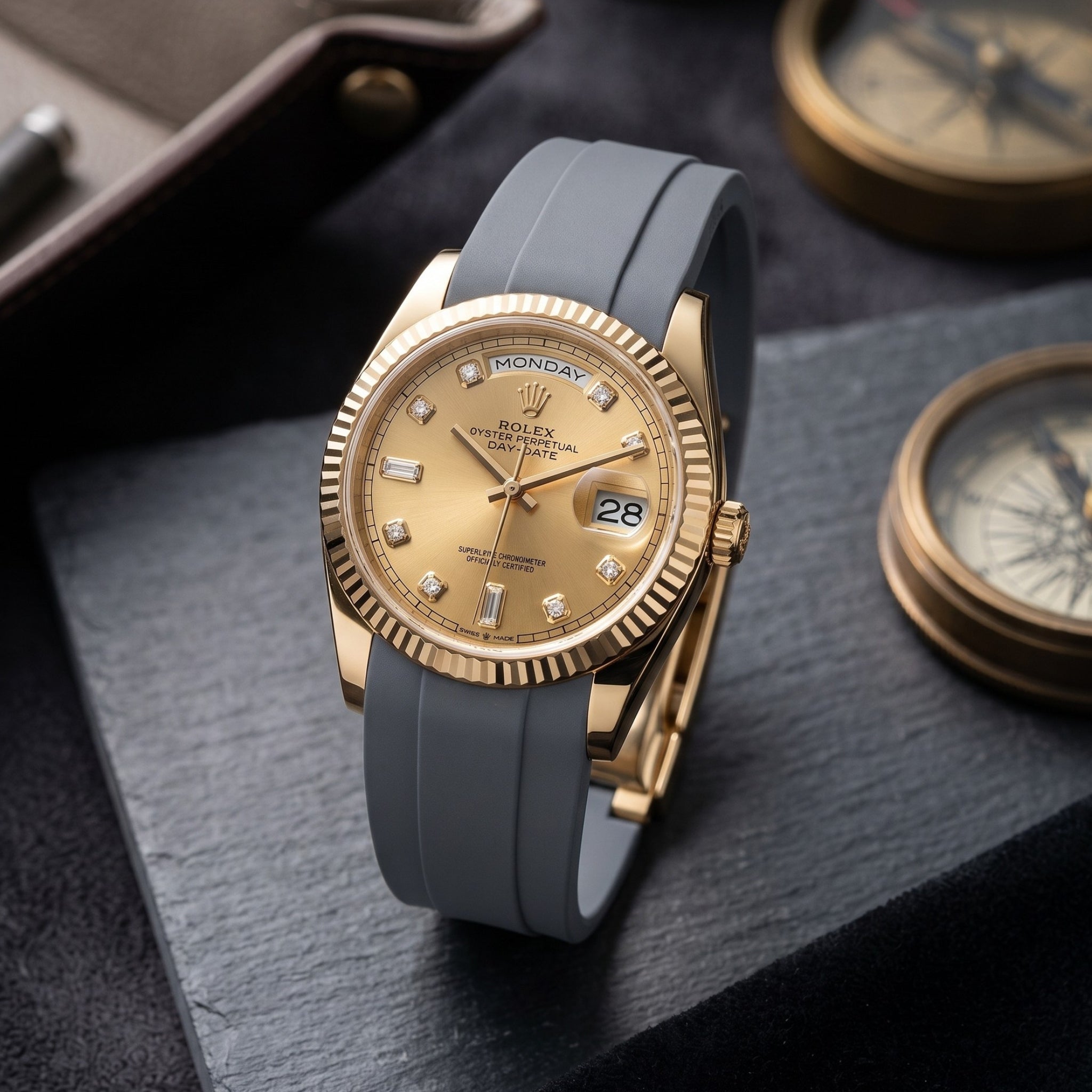 Faltschließe Kautschukarmband für Rolex Day-Date 36mm – Grau - Helvetus
