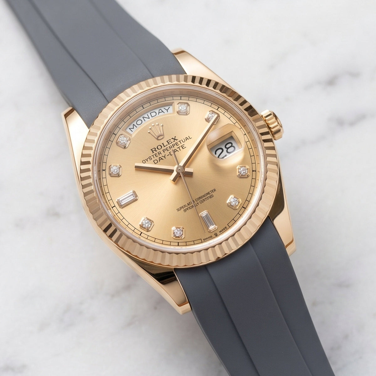 Faltschliesse Kautschukarmband für Rolex Day-Date 40mm – Grau - Helvetus