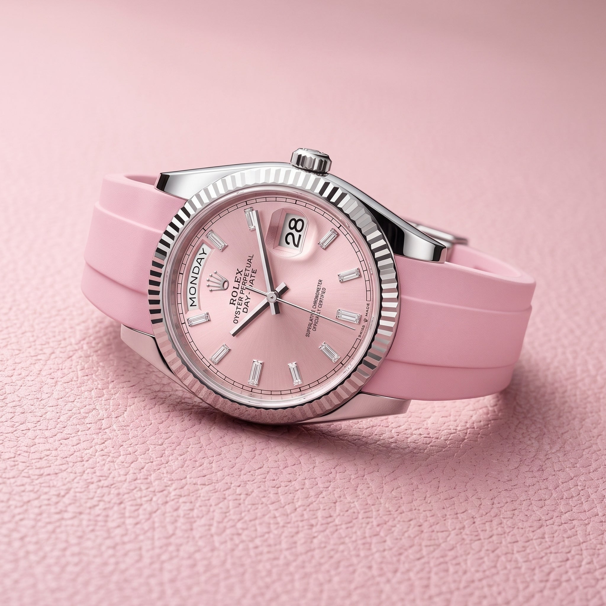 Faltschliesse Kautschukarmband für Rolex Day-Date 40mm – Pink - Helvetus