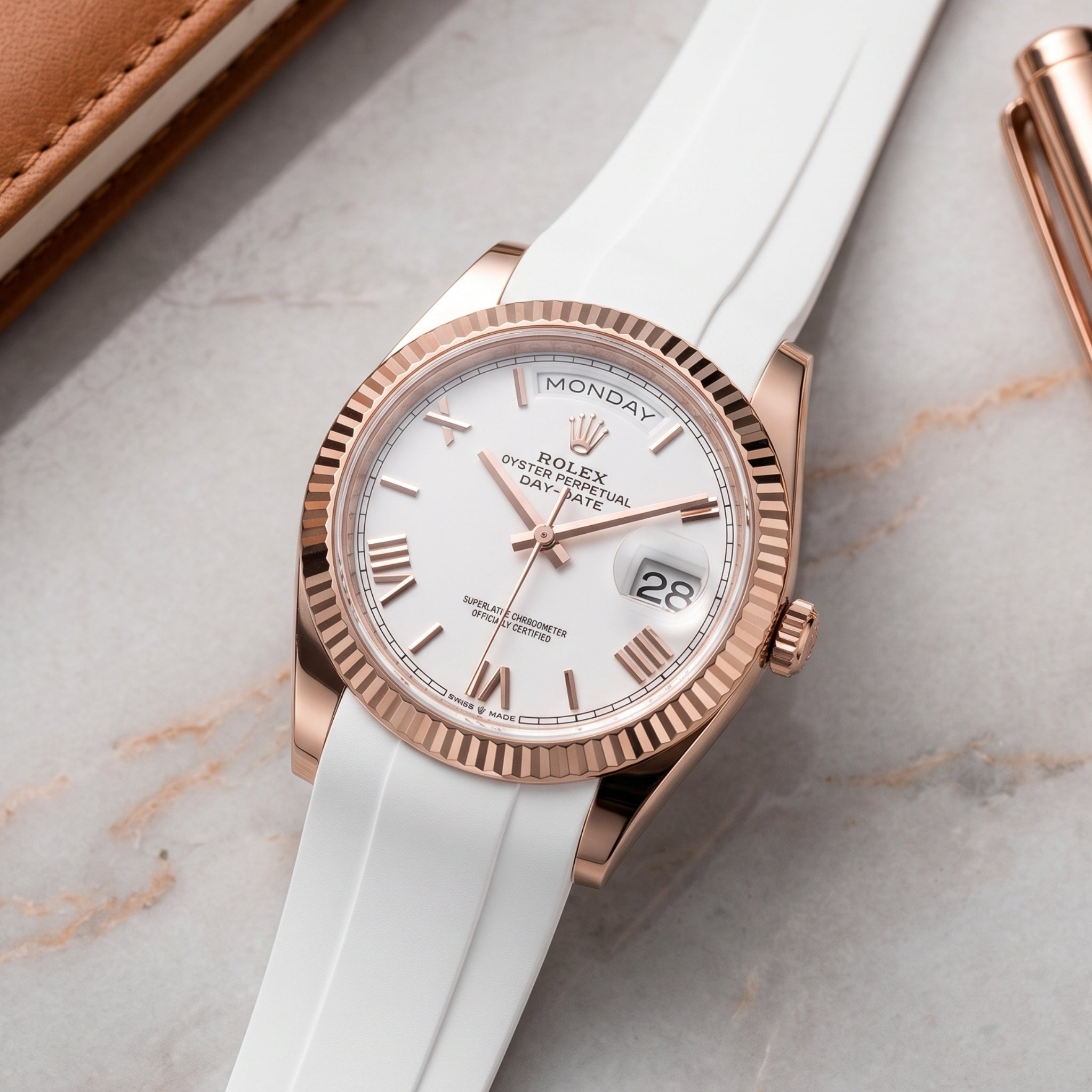 Faltschliesse Kautschukarmband für Rolex Day-Date 40mm – Weiss - Helvetus