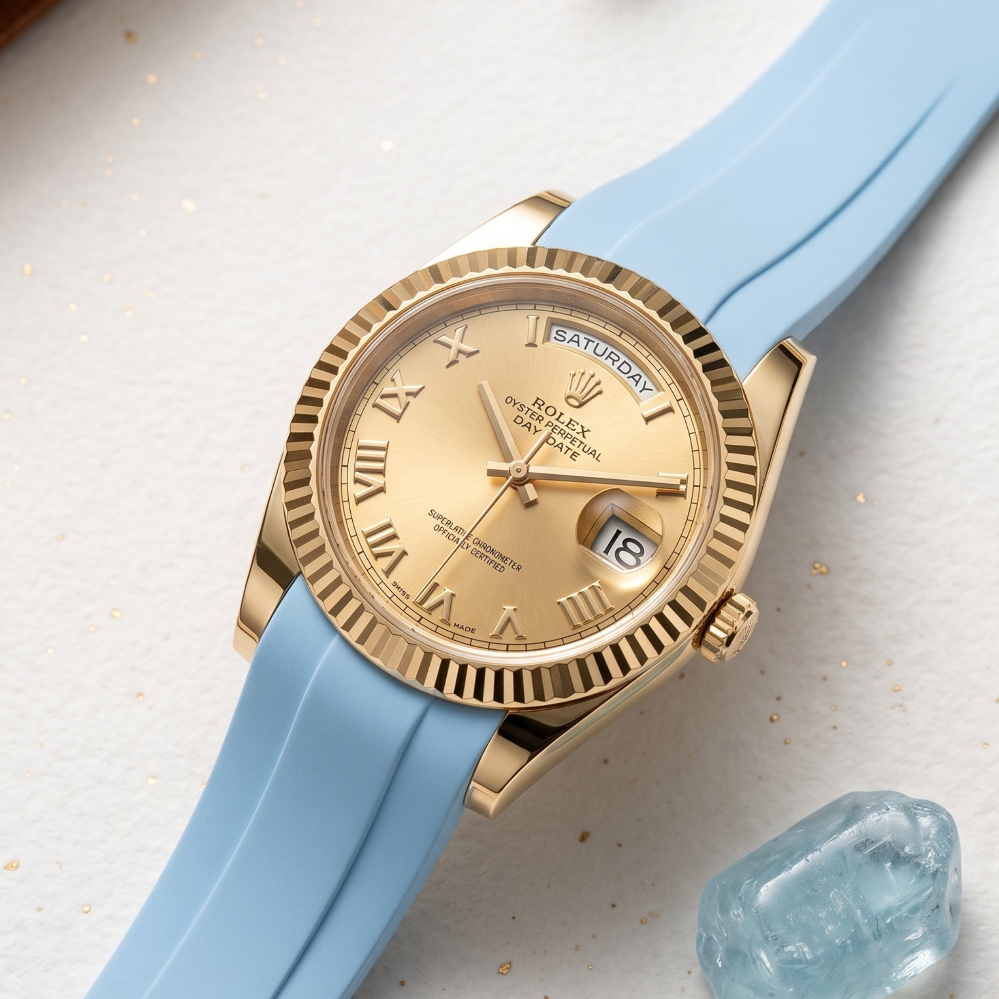 Faltschließe Kautschukarmband für Rolex Day-Date II 41mm – Baby Blau - Helvetus