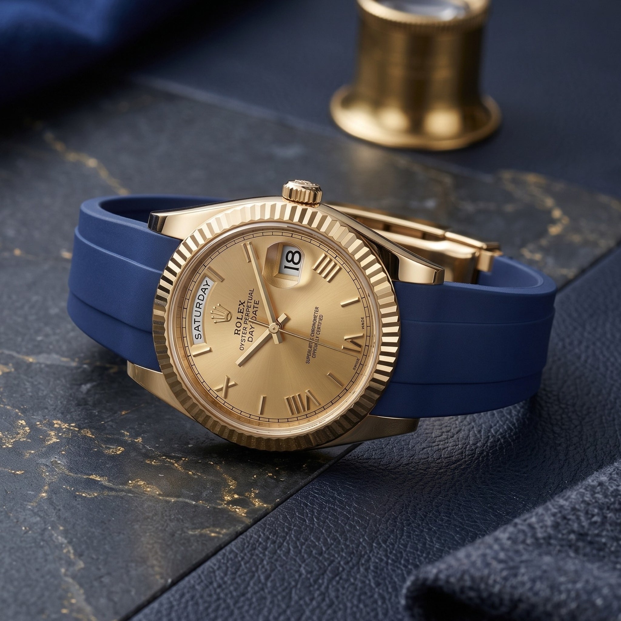 Faltschließe Kautschukarmband für Rolex Day-Date II 41mm – Dunkel Blau - Helvetus