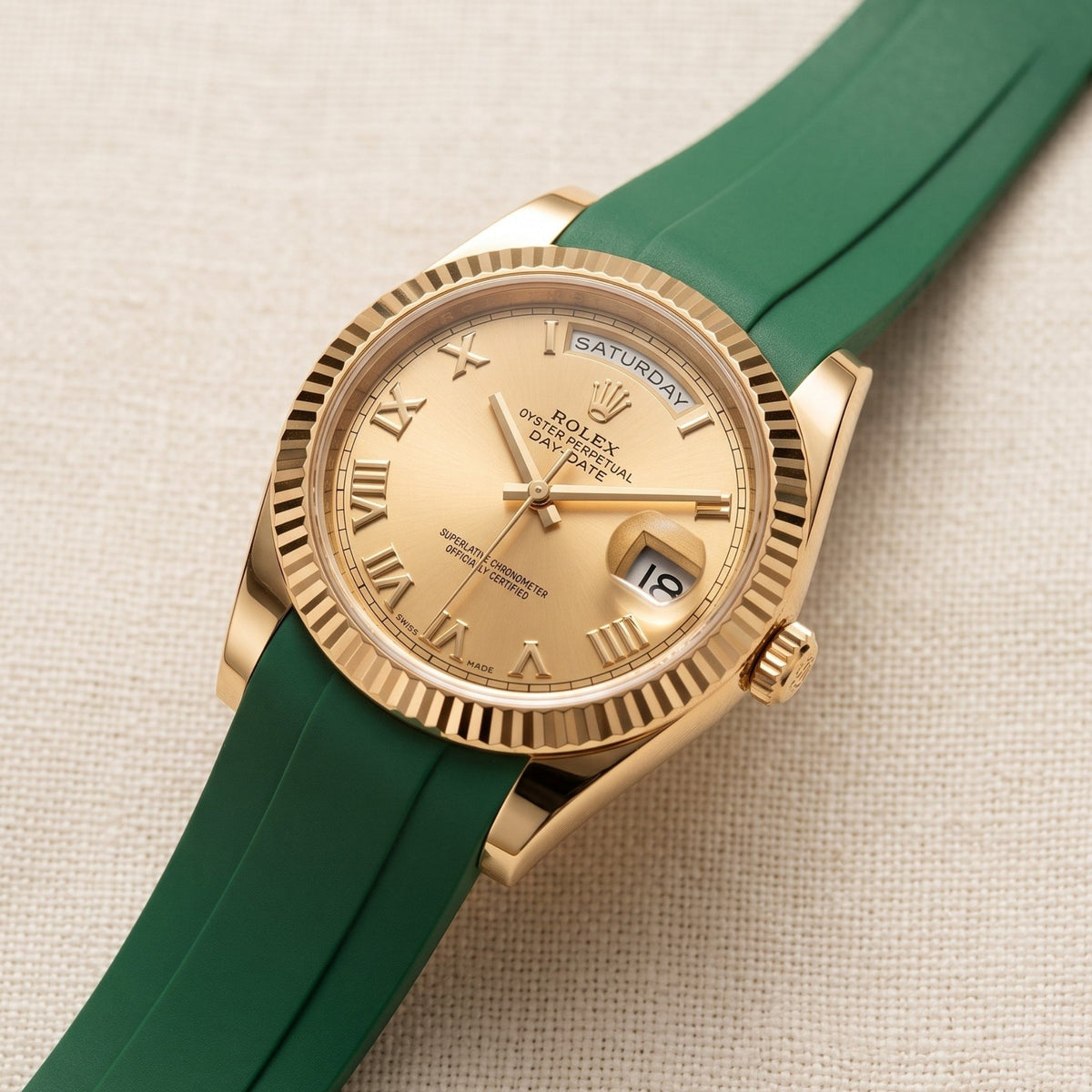 Faltschließe Kautschukarmband für Rolex Day-Date II 41mm – Grün - Helvetus