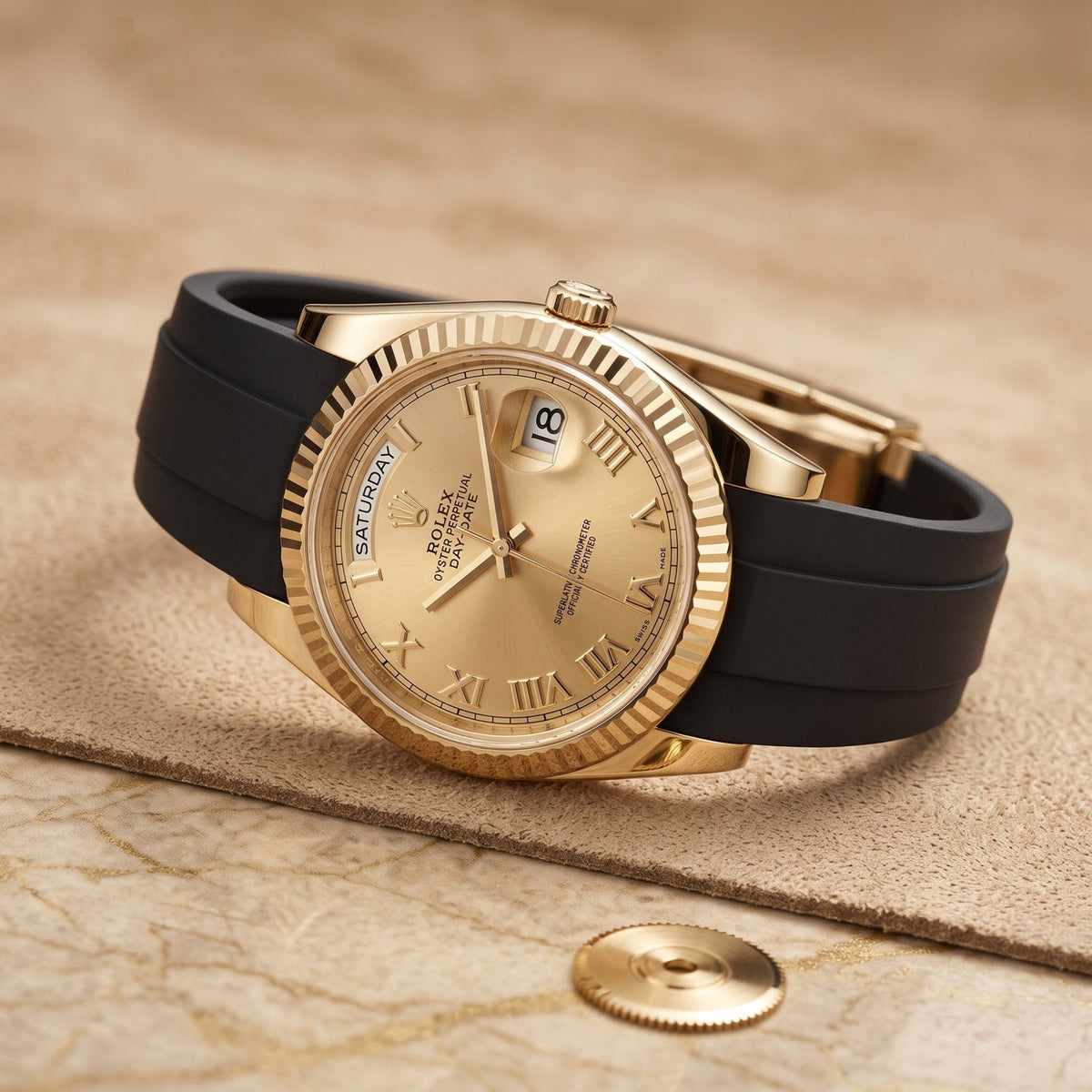 Faltschließe Kautschukarmband für Rolex Day-Date II 41mm – Schwarz - Helvetus