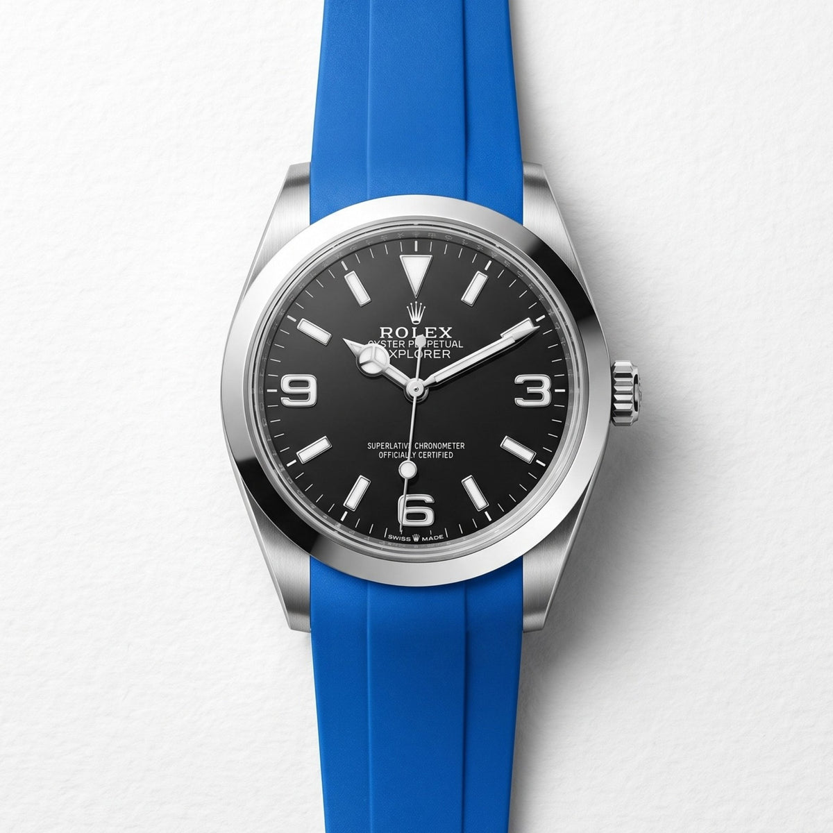 Faltschließe Kautschukarmband für Rolex Explorer I – Blau - Helvetus