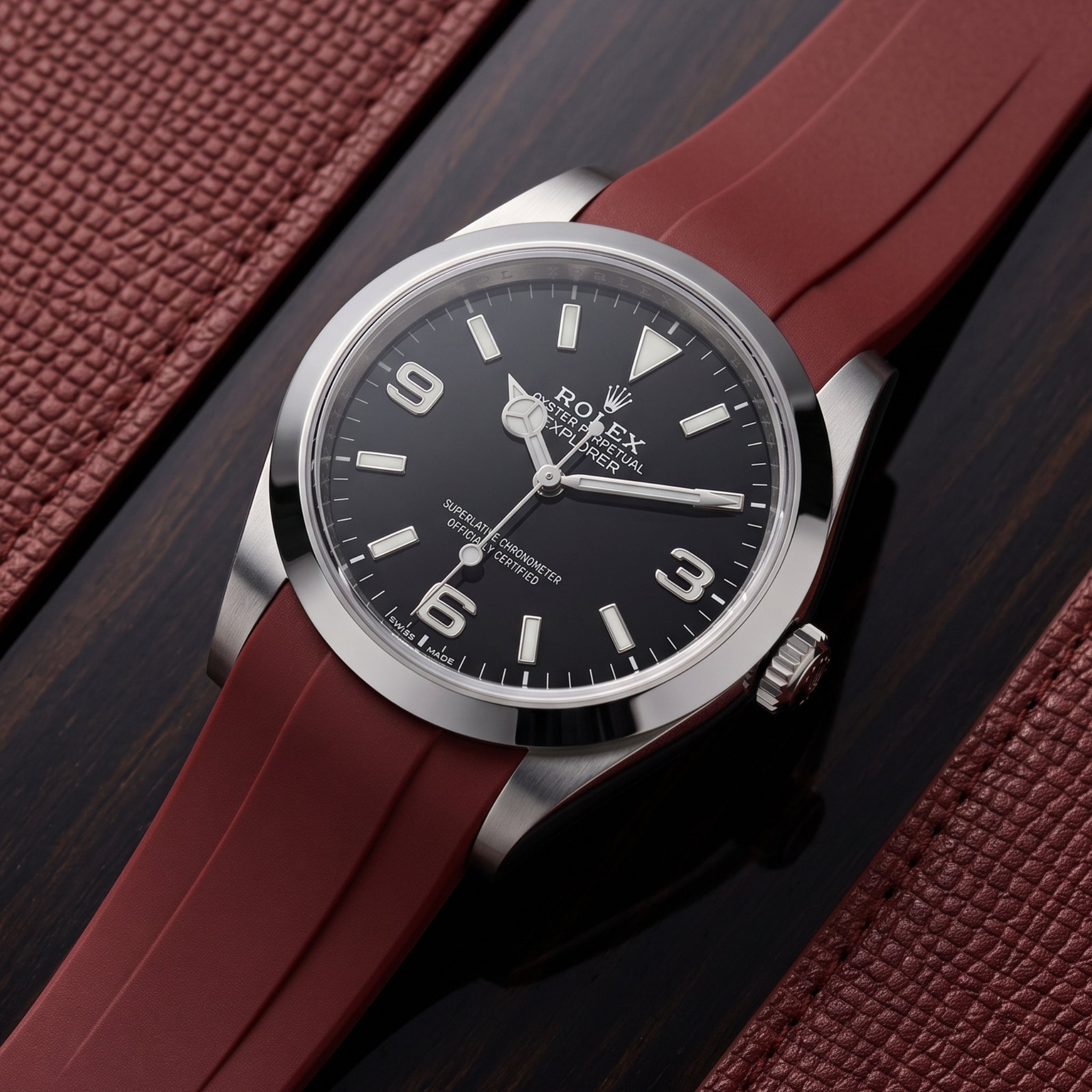 Faltschließe Kautschukarmband für Rolex Explorer I – Bordeaux - Helvetus