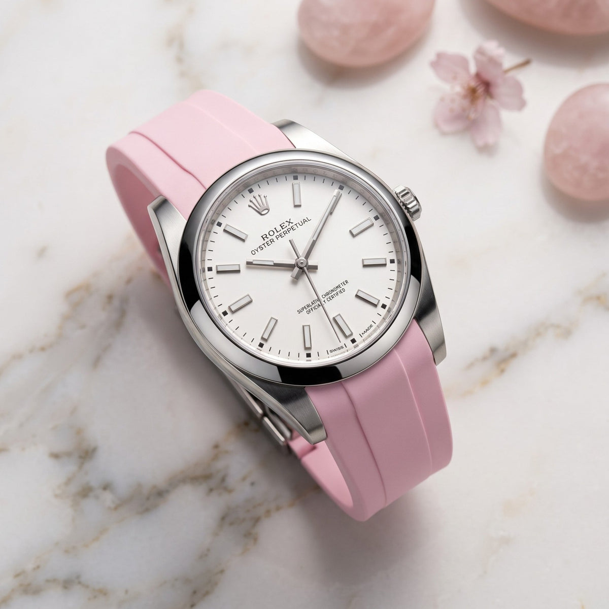 Faltschliesse Kautschukarmband für Rolex Oyster Perpetual 39mm – Pink - Helvetus
