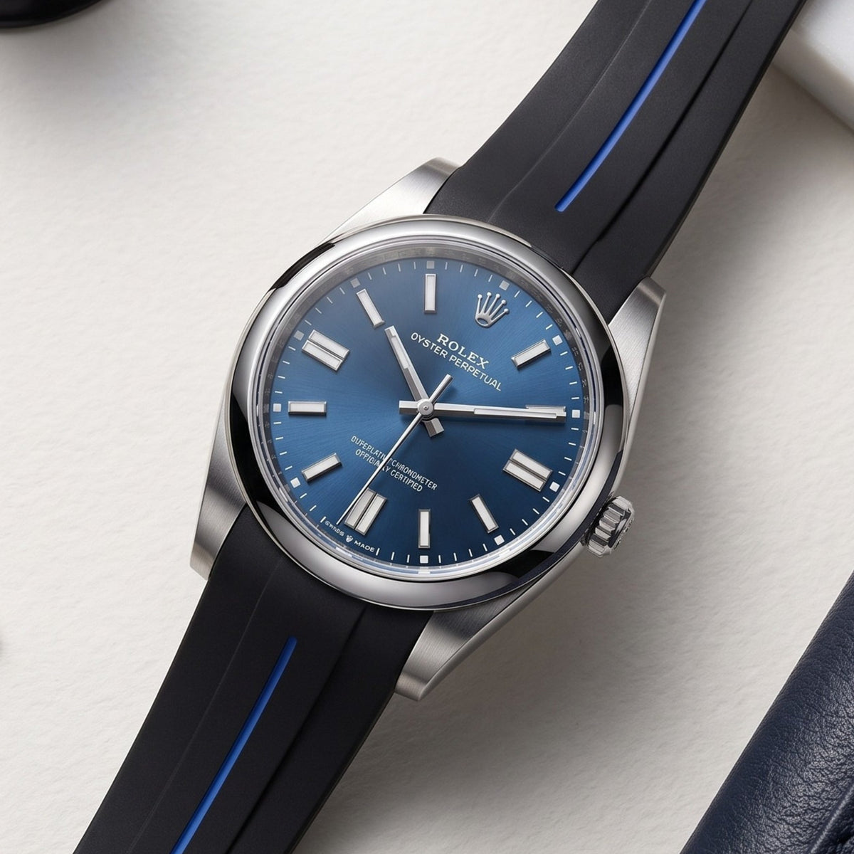 Faltschliesse Kautschukarmband für Rolex Oyster Perpetual 41 – LuxLine® - Schwarz/Blau - Helvetus