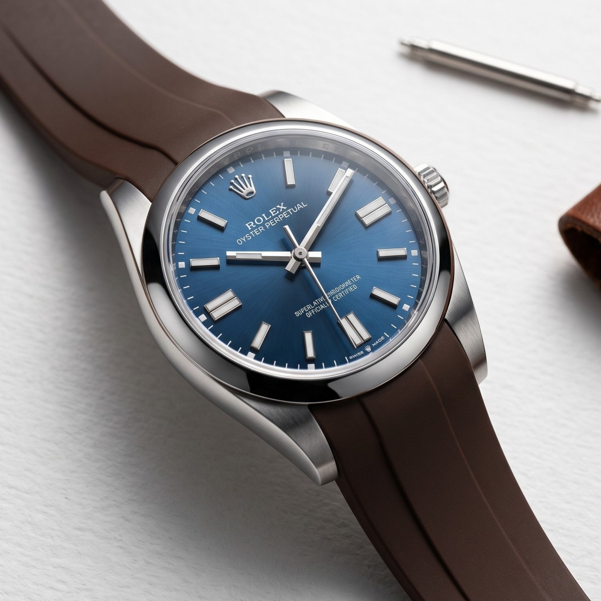 Faltschliesse Kautschukarmband für Rolex Oyster Perpetual 41mm – Braun - Helvetus