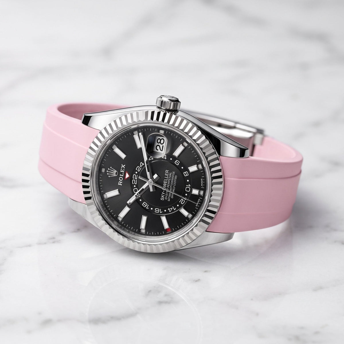 Faltschliesse Kautschukarmband für Rolex Sky-Dweller – Pink - Helvetus