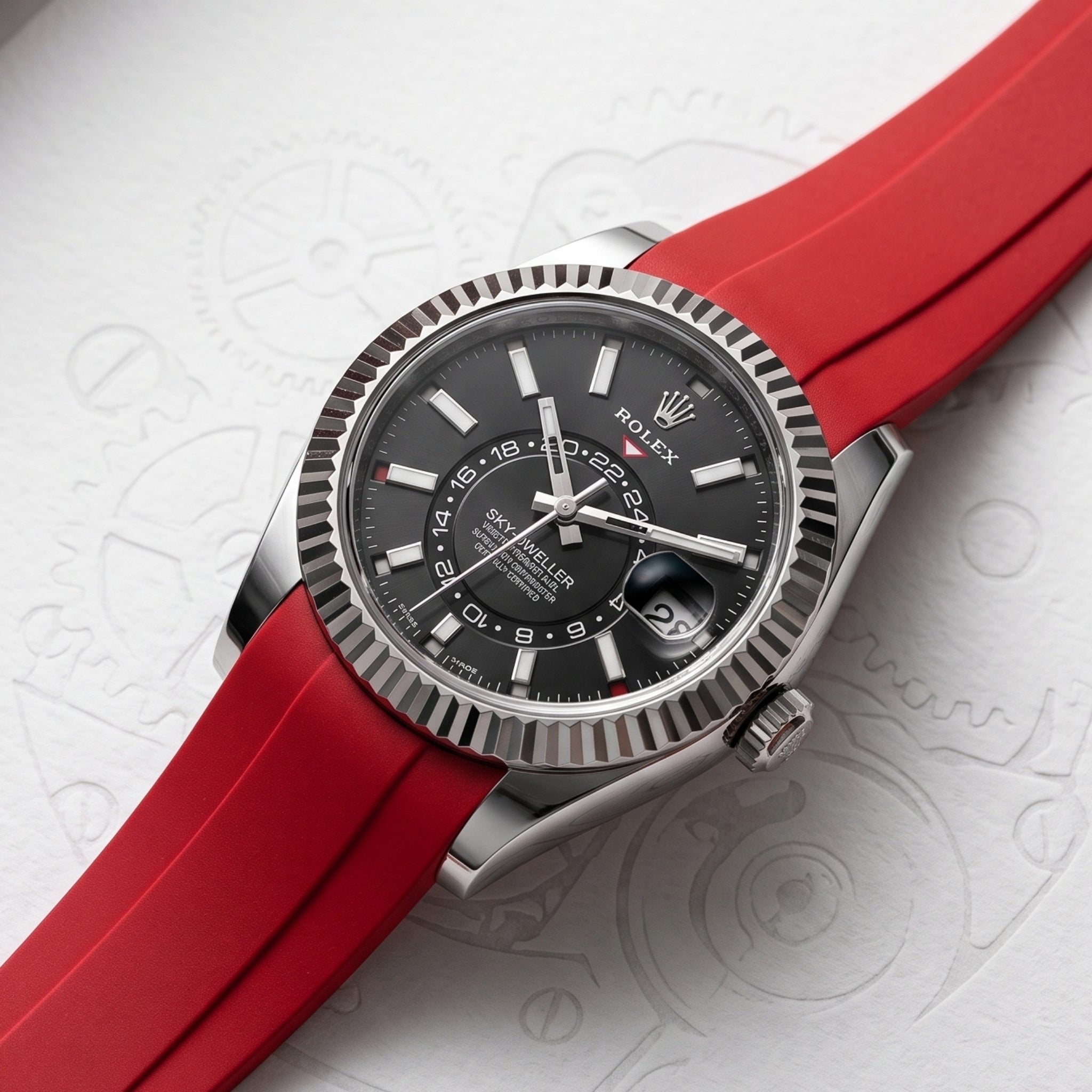 Faltschliesse Kautschukarmband für Rolex Sky-Dweller – Rot - Helvetus