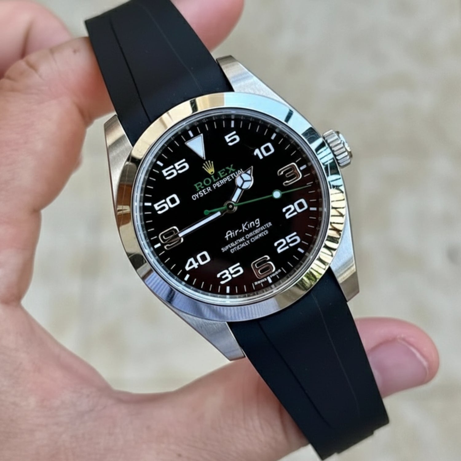 Faltschließe Kautschukarmband für Rolex Air - King 126900/116900 – Schwarz - Helvetus DE