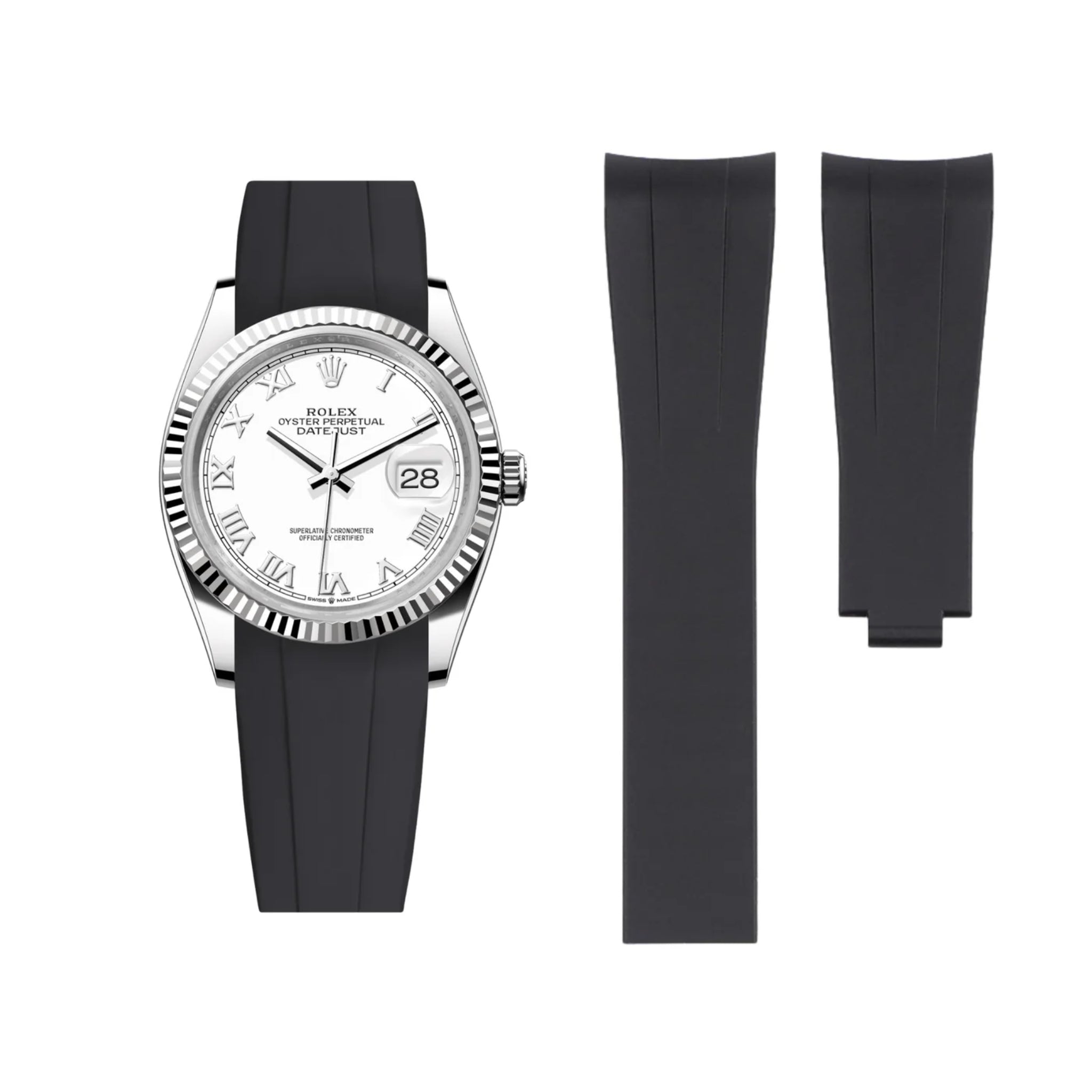 Faltschließe Kautschukarmband für Rolex Datejust 36 – Schwarz - Helvetus DE