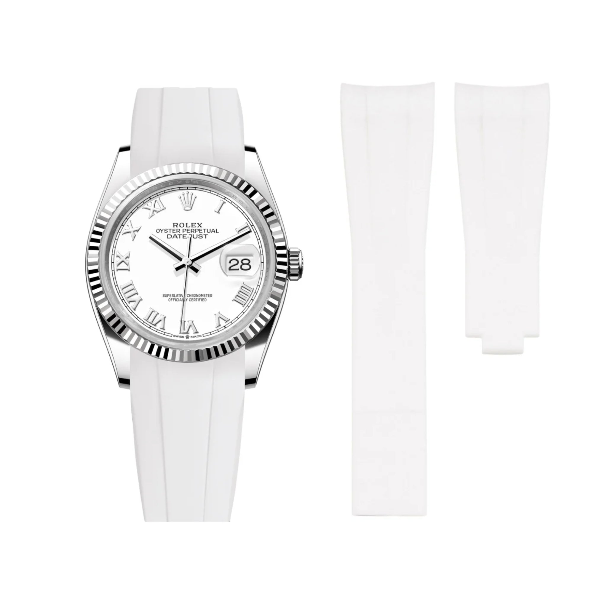 Faltschließe Kautschukarmband für Rolex Datejust 36 – Weiss - Helvetus DE