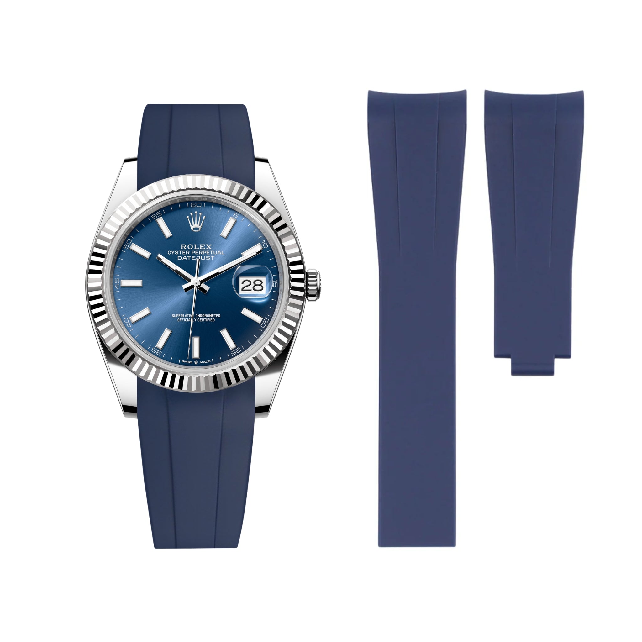 Faltschließe Kautschukarmband für Rolex Datejust 41mm – Dunkel Blau - Helvetus DE