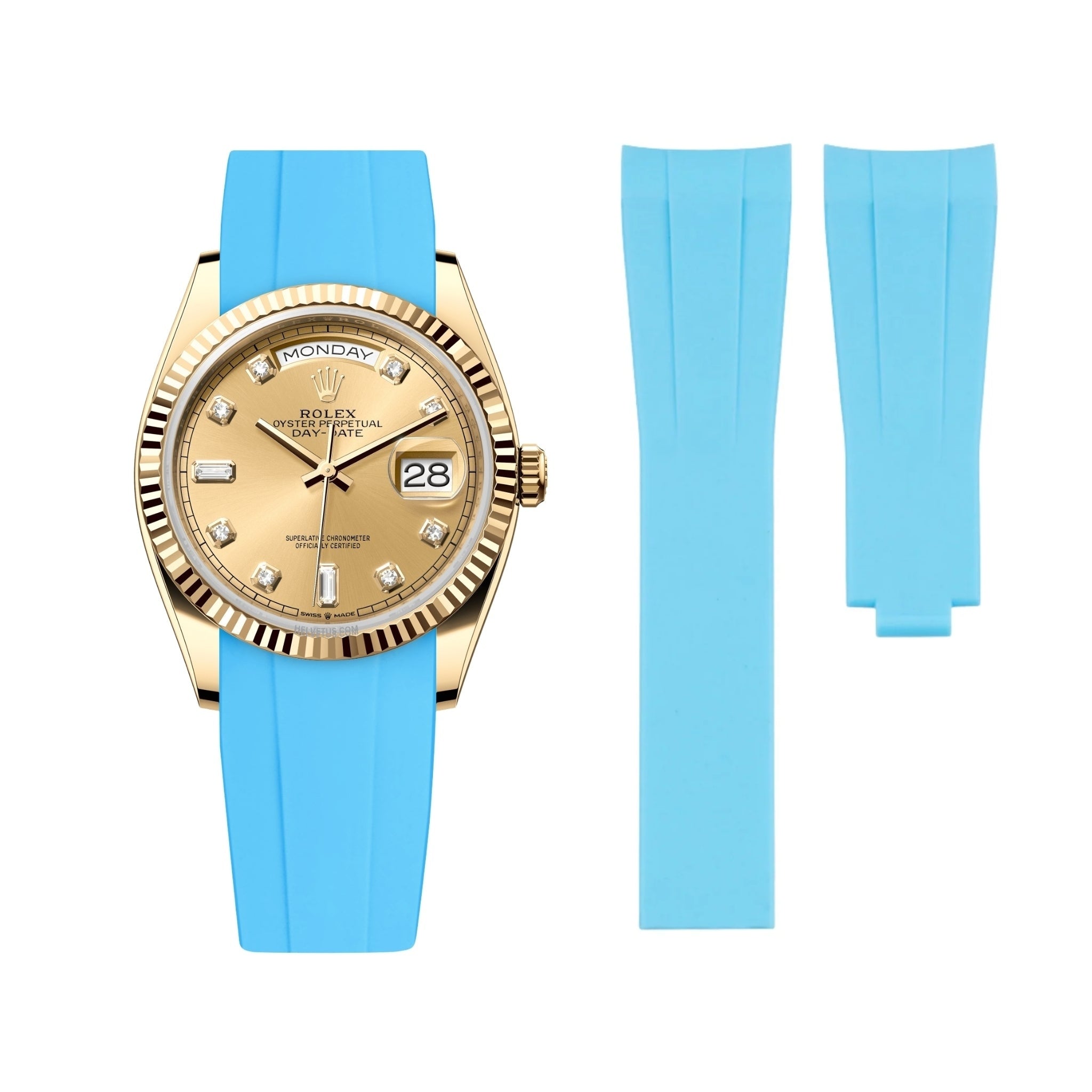 Faltschließe Kautschukarmband für Rolex Day - Date 36mm – Hell Blau - Helvetus DE
