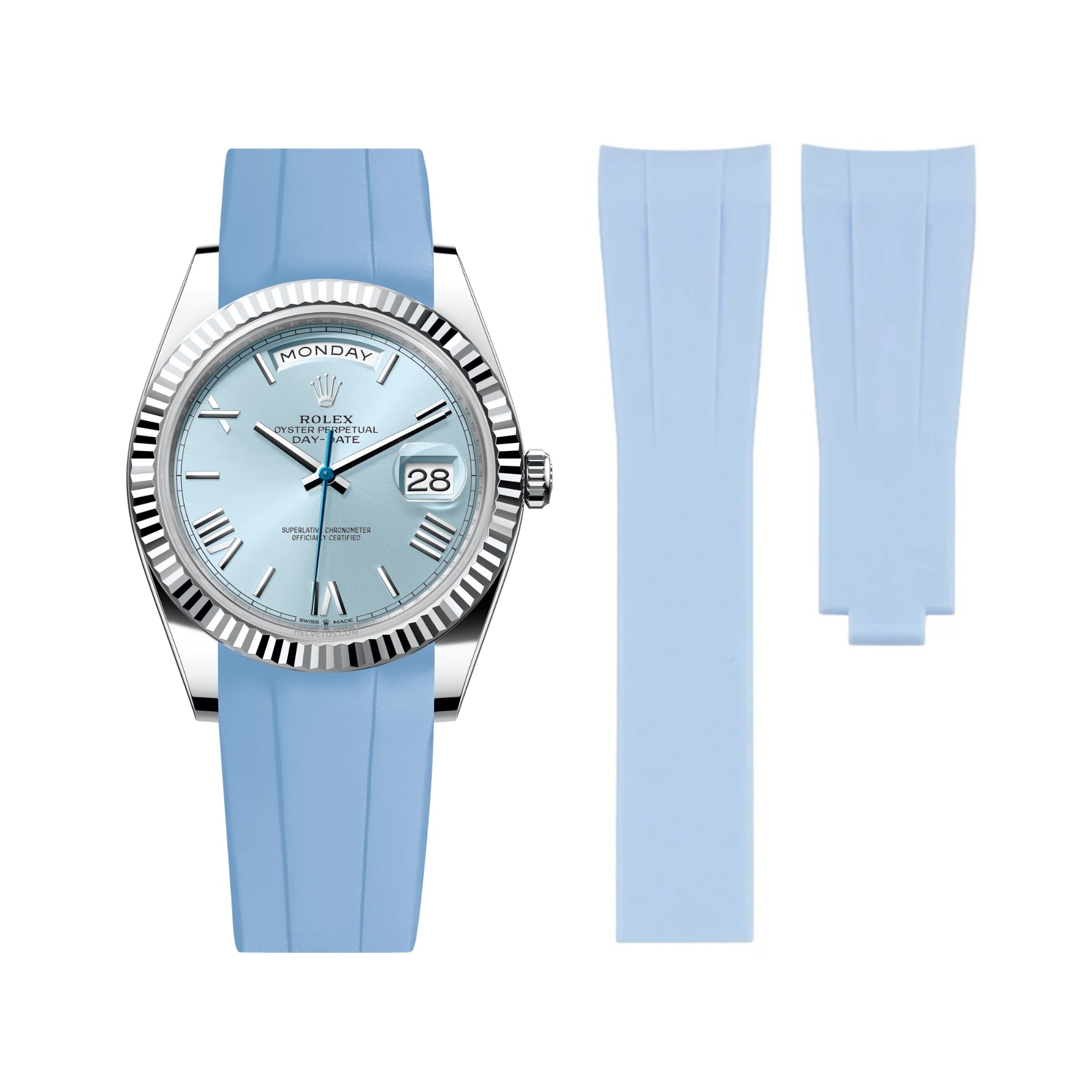 Faltschliesse Kautschukarmband für Rolex Day - Date 40mm – Baby Blau - Helvetus DE