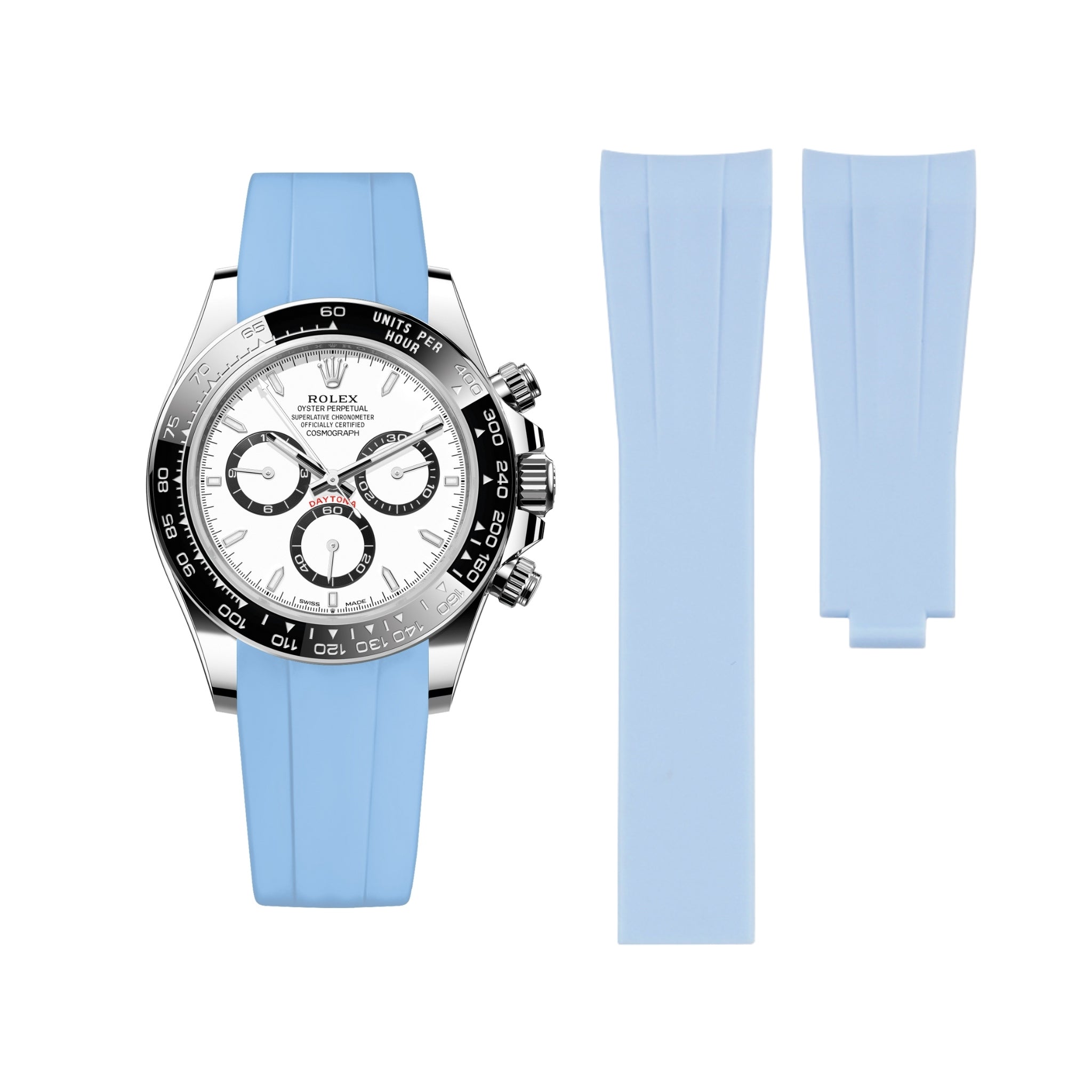 Faltschliesse Kautschukarmband für Rolex Daytona – Baby Blau - Helvetus DE