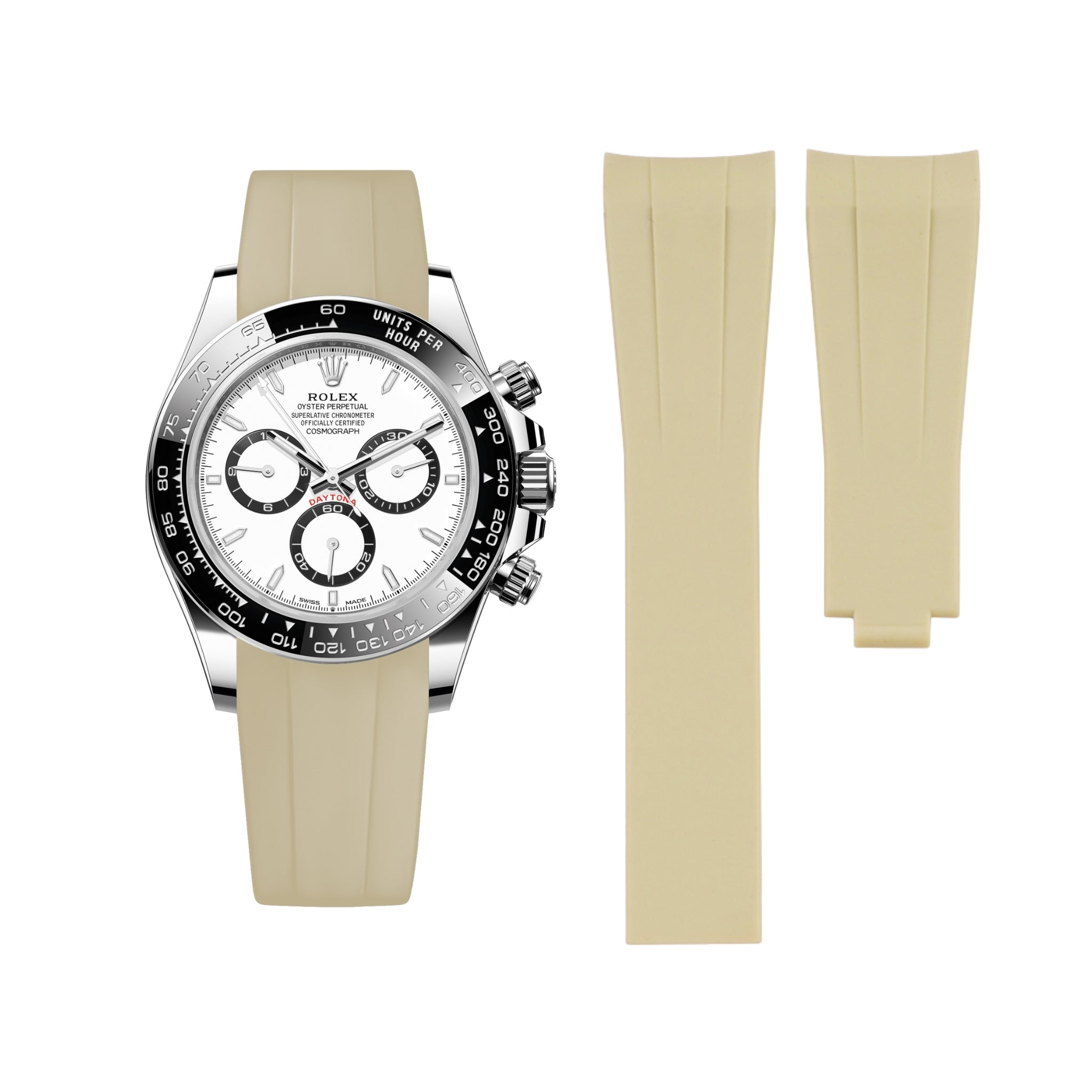 Faltschliesse Kautschukarmband für Rolex Daytona – Beige - Helvetus DE