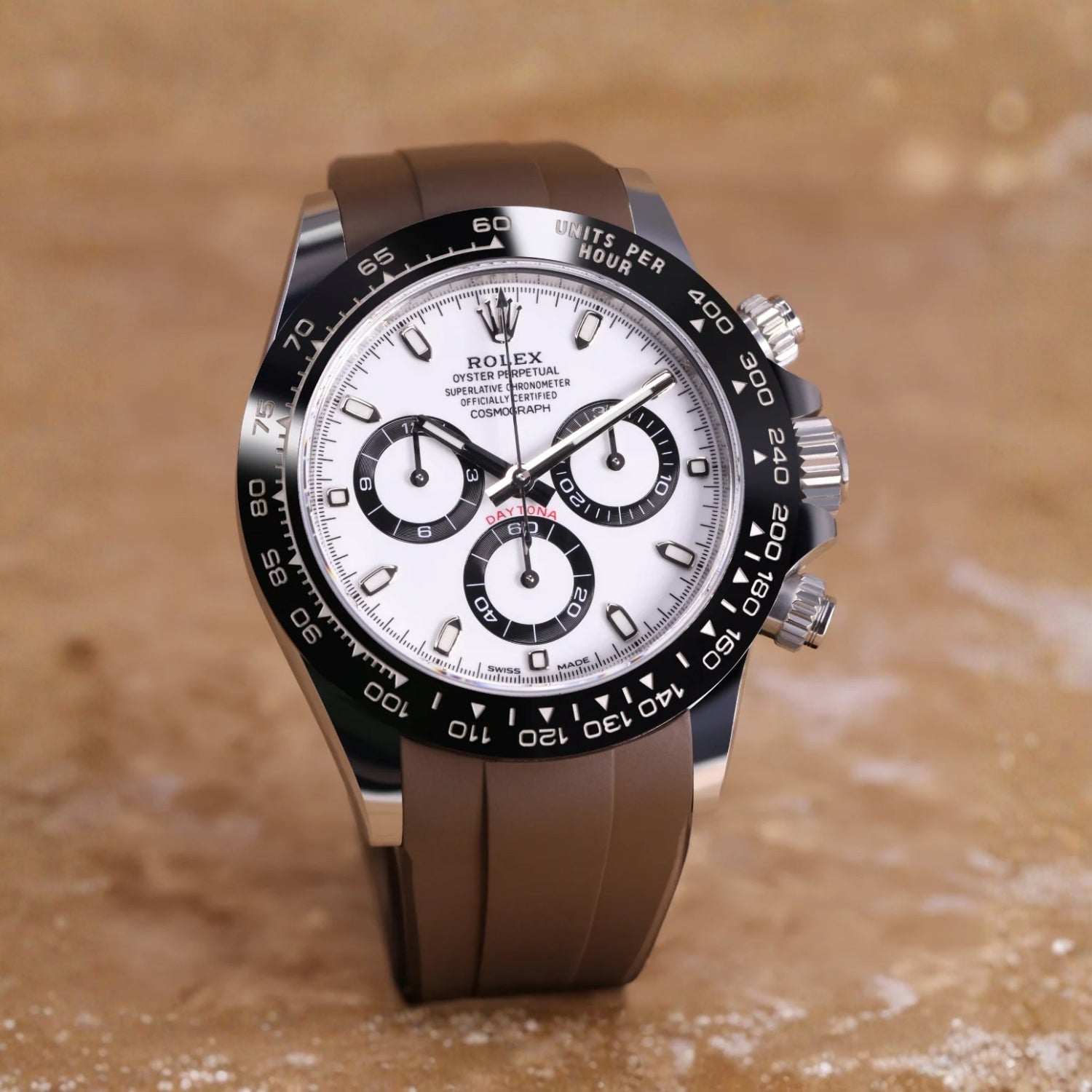 Faltschliesse Kautschukarmband für Rolex Daytona – Braun - Helvetus DE