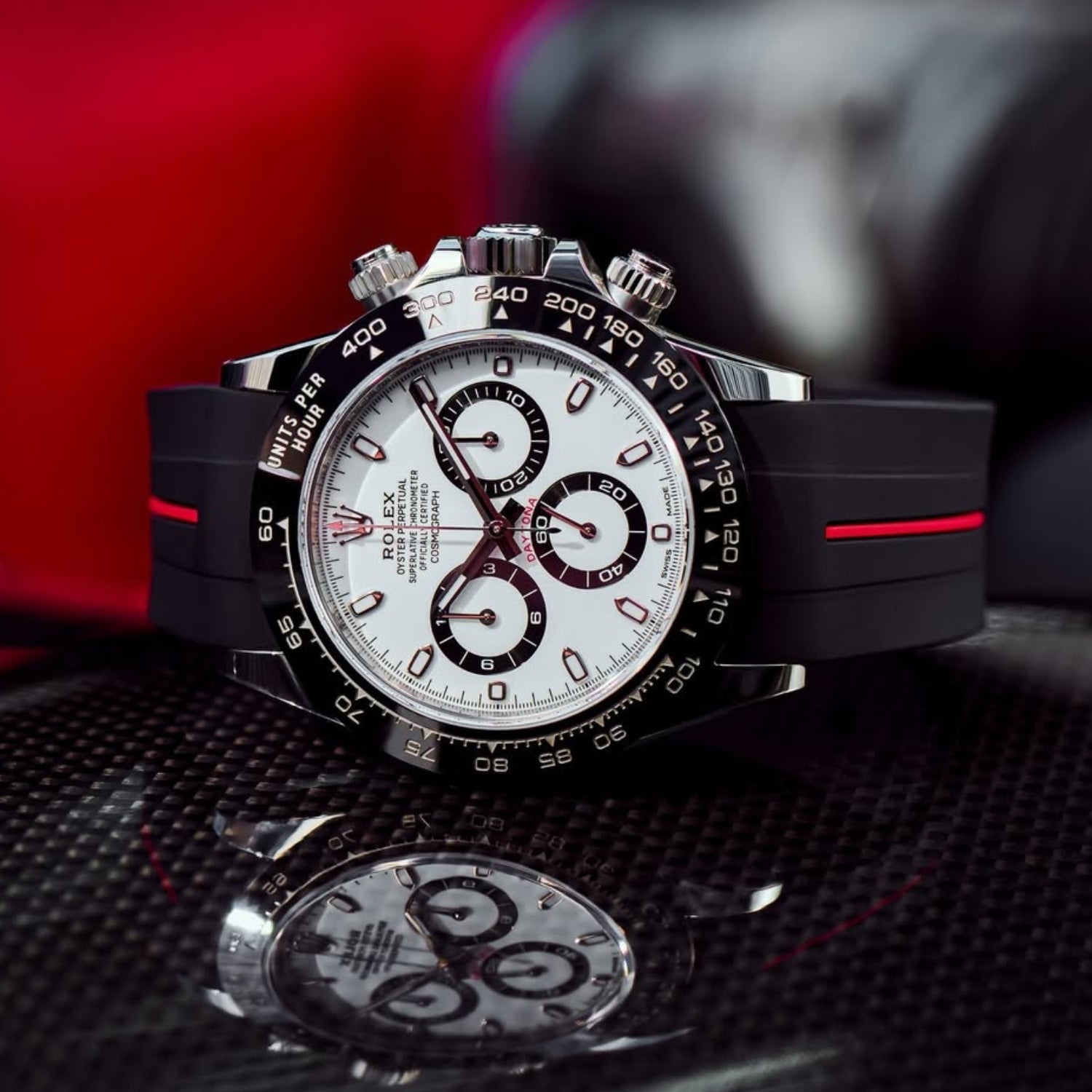 Faltschliesse Kautschukarmband für Rolex Daytona – LuxLine® - Schwarz/Rot - Helvetus DE