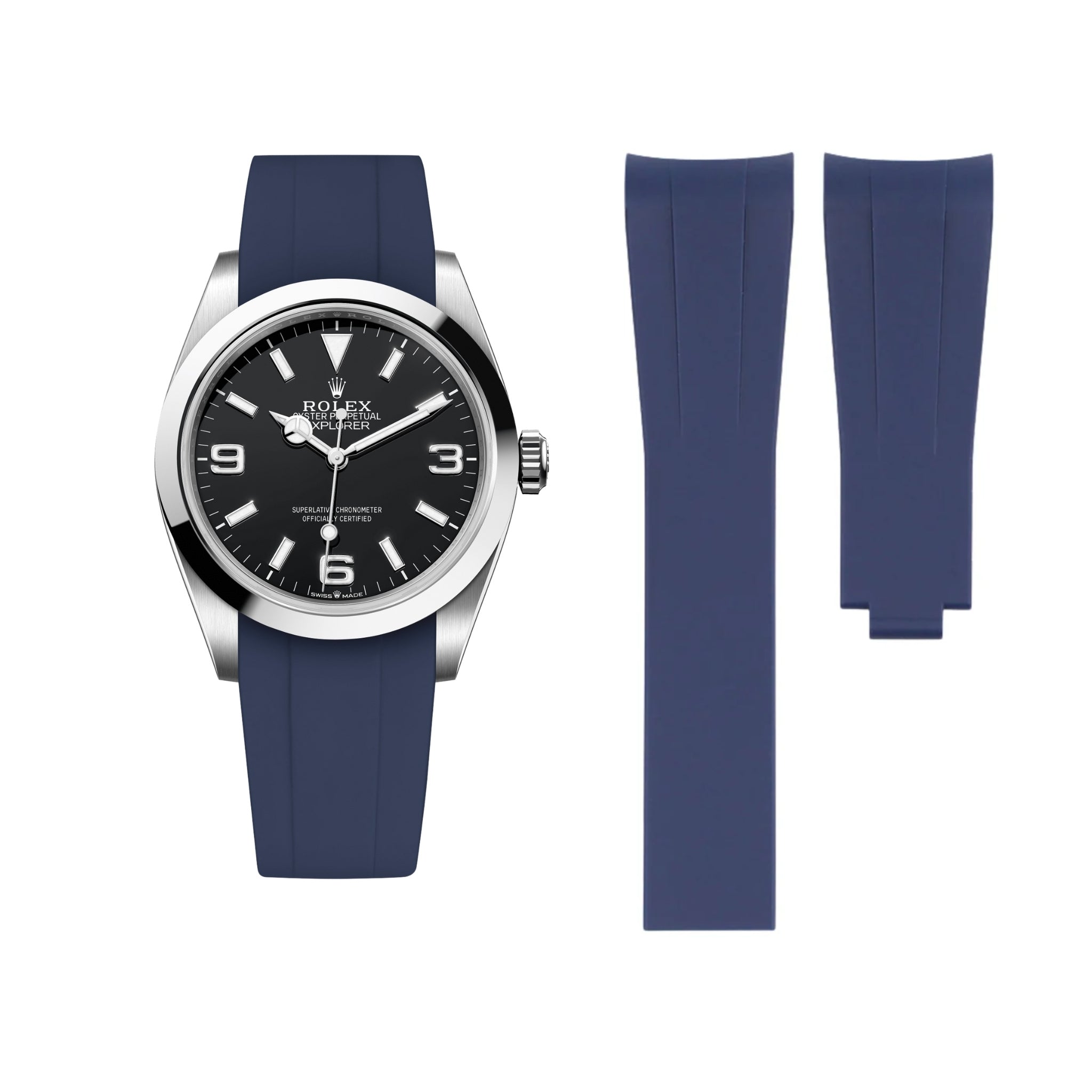 Faltschließe Kautschukarmband für Rolex Explorer I – Dunkel Blau - Helvetus DE